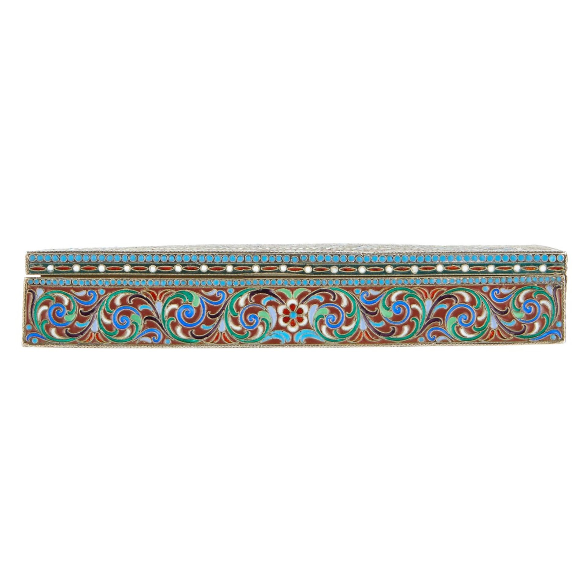Russian Enameled Silver Tabletop Cigarette Box - Image 3 of 17