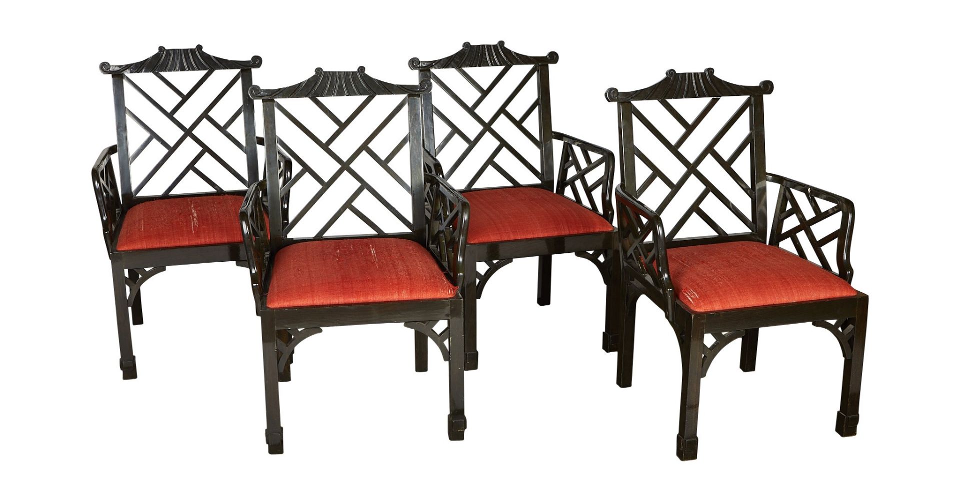 Grp: 4 Chinoiserie Lacquered Armchairs