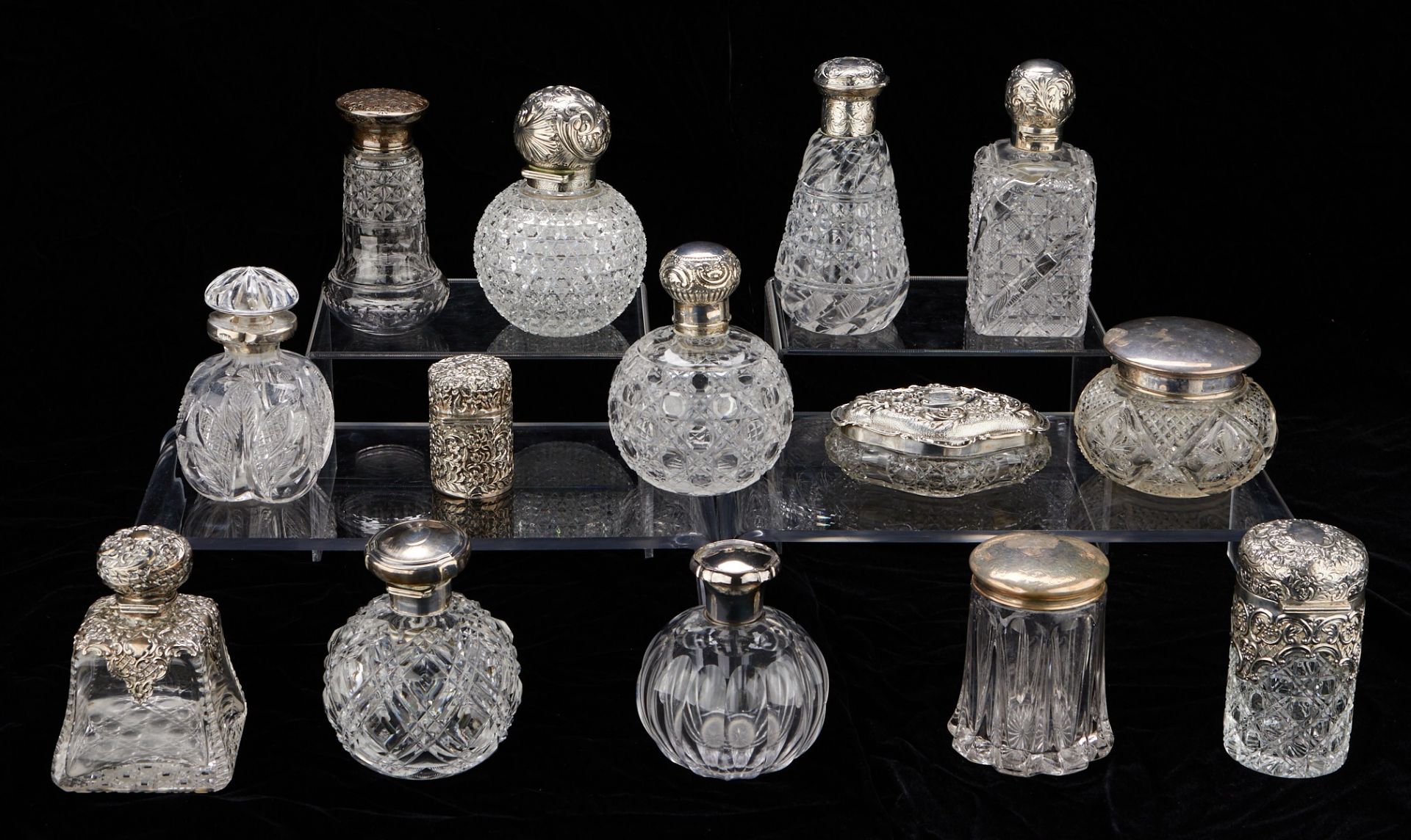 Grp: 14 Cut Crystal & Silver Perfume Bottles - Bild 4 aus 22