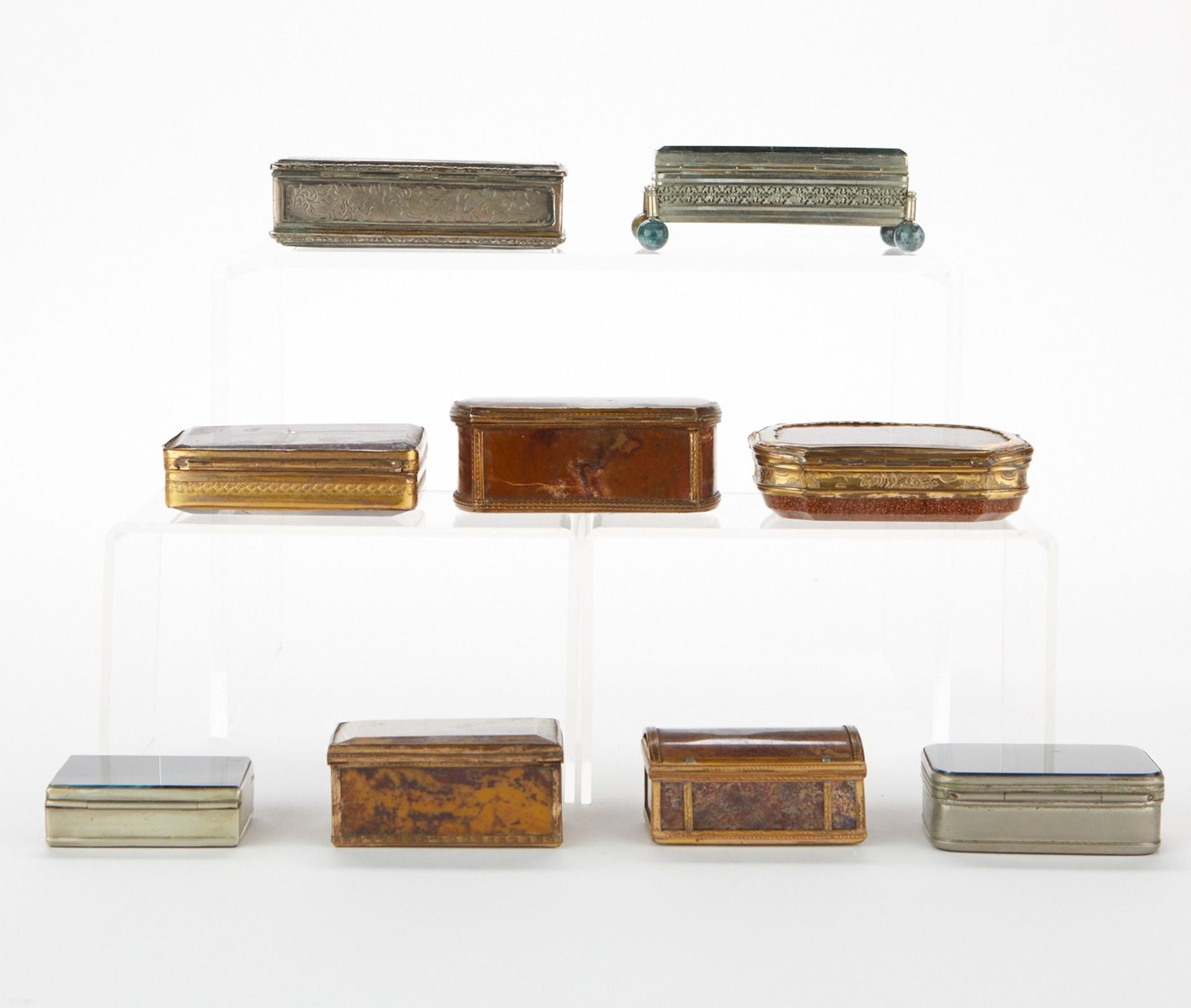 Grp: 9 Silver Brass & Agate Boxes Snuff Box - Bild 4 aus 7