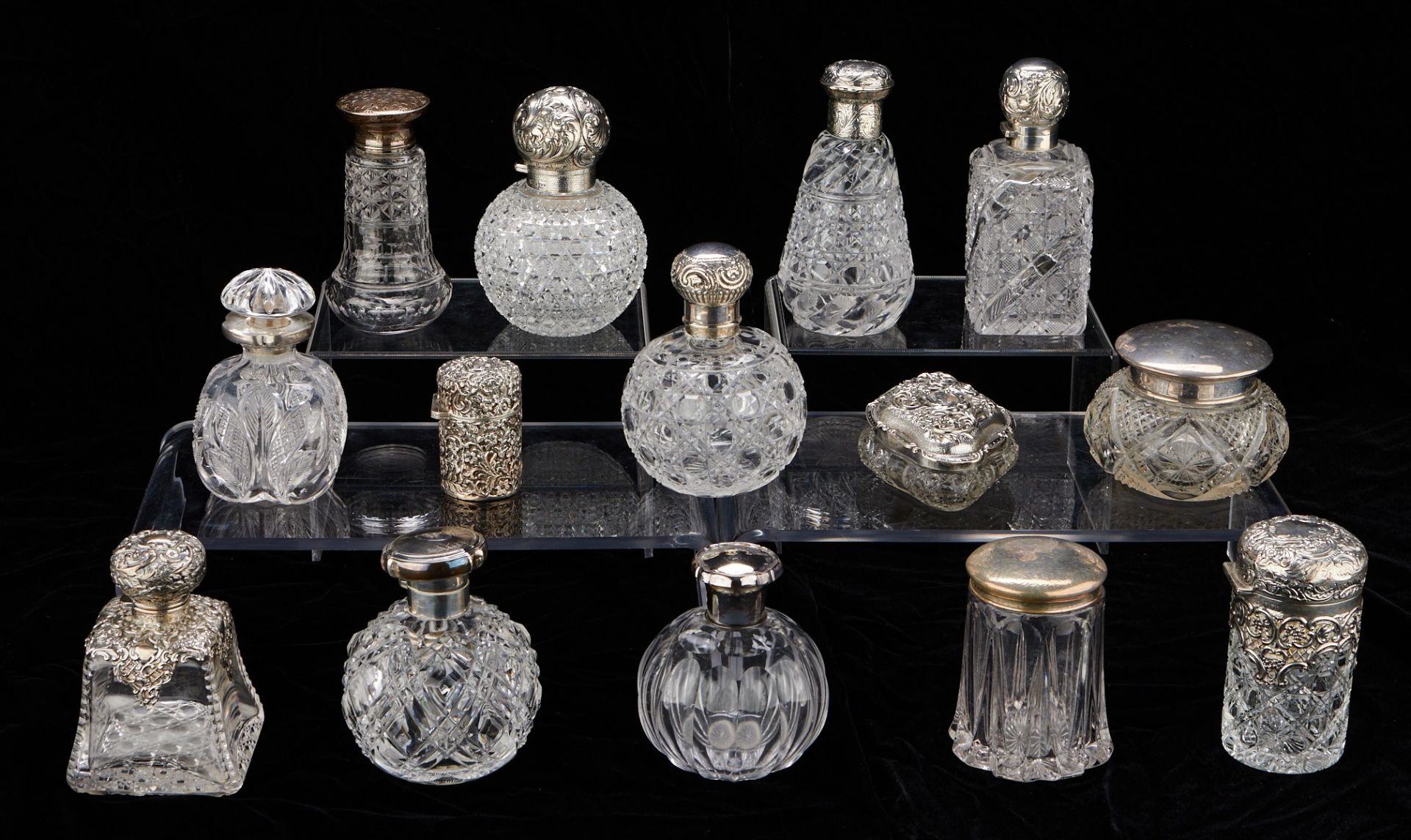 Grp: 14 Cut Crystal & Silver Perfume Bottles - Bild 5 aus 22