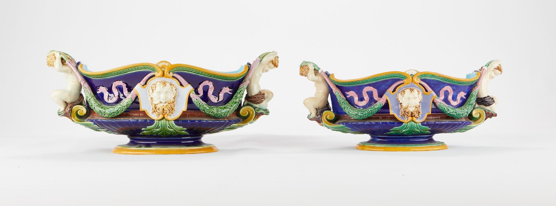 Pr: Minton Majolica Jardinieres w/ Satyrs & Putti - Bild 3 aus 11