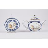 Chinese Export Famille Rose B&W Teapot & Undertray