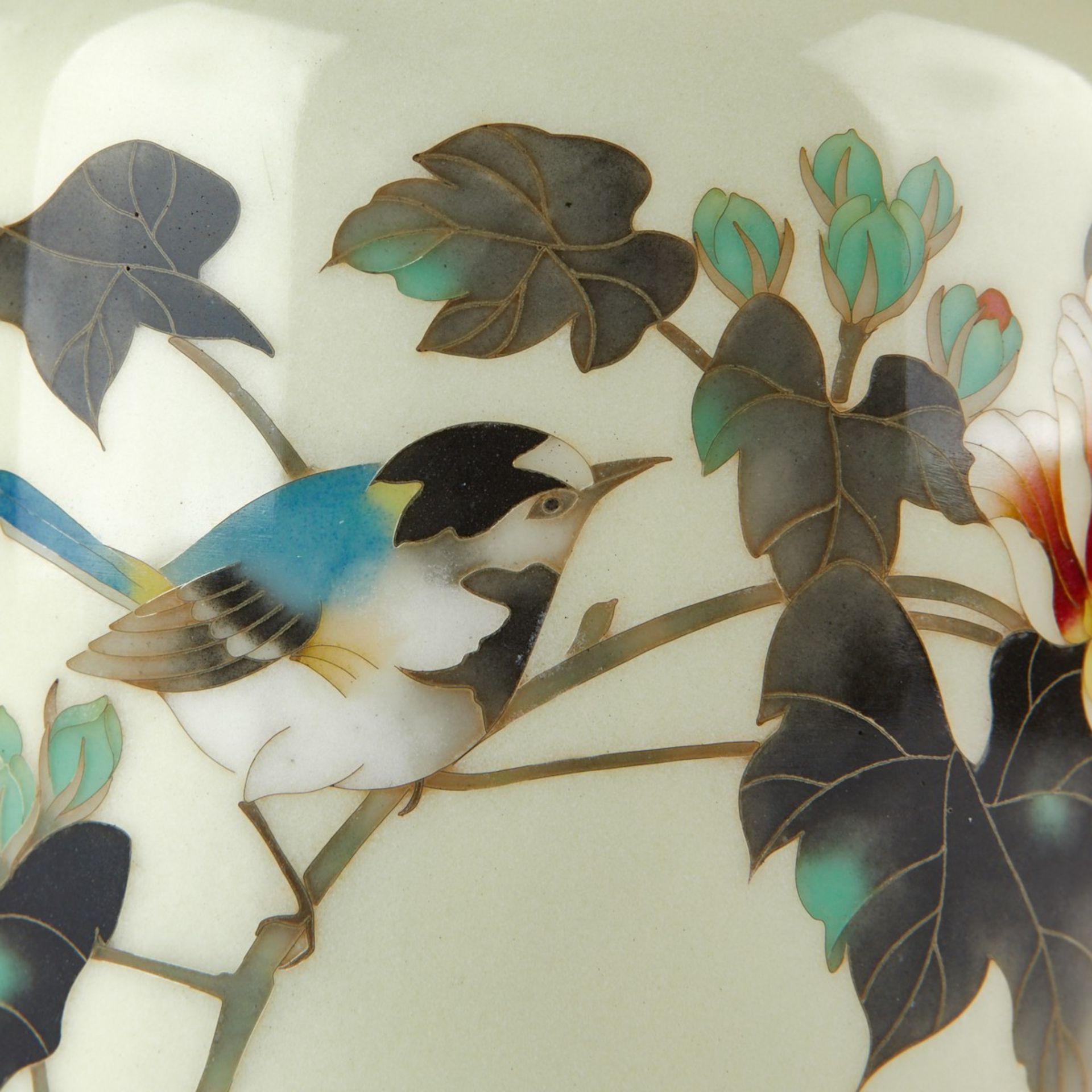 Japanese Cloisonne Vase w/ Leaves and Bird - Image 5 of 7