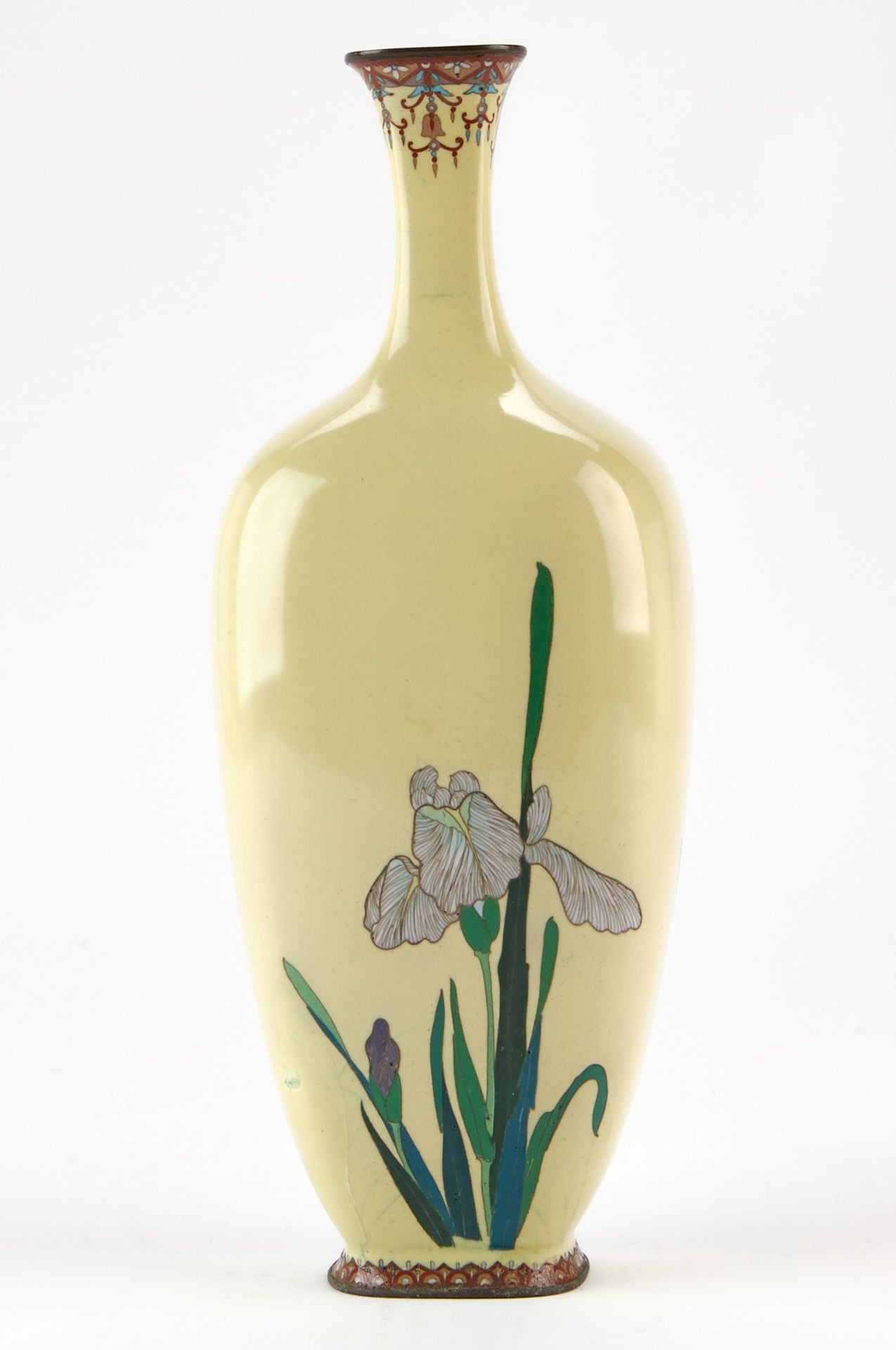Japanese Cloisonne Narrow-Necked Vase w/ Irises - Bild 3 aus 11