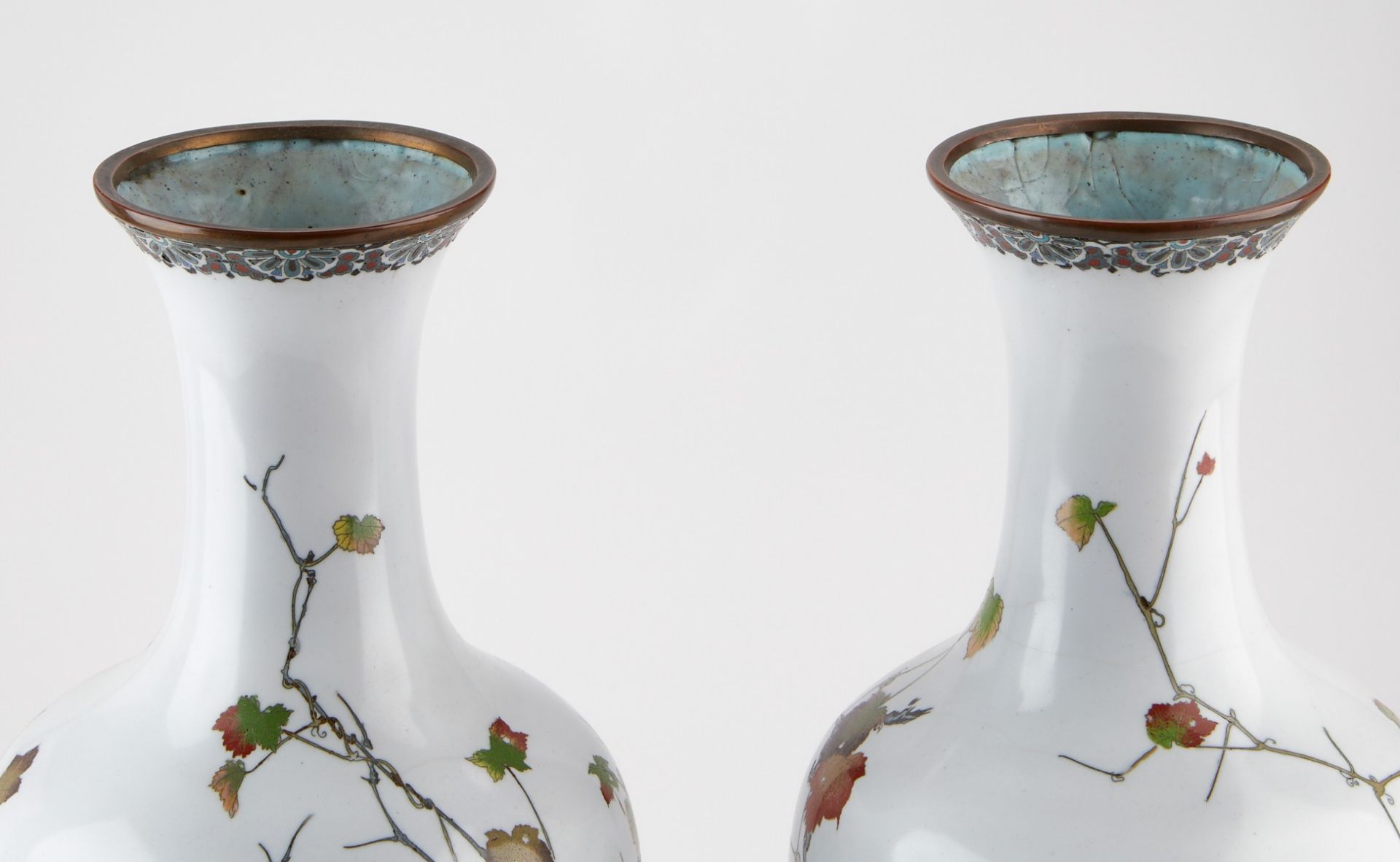 Pr: Large Japanese Meiji Cloisonne Vases w/ Birds 18" - Image 11 of 12