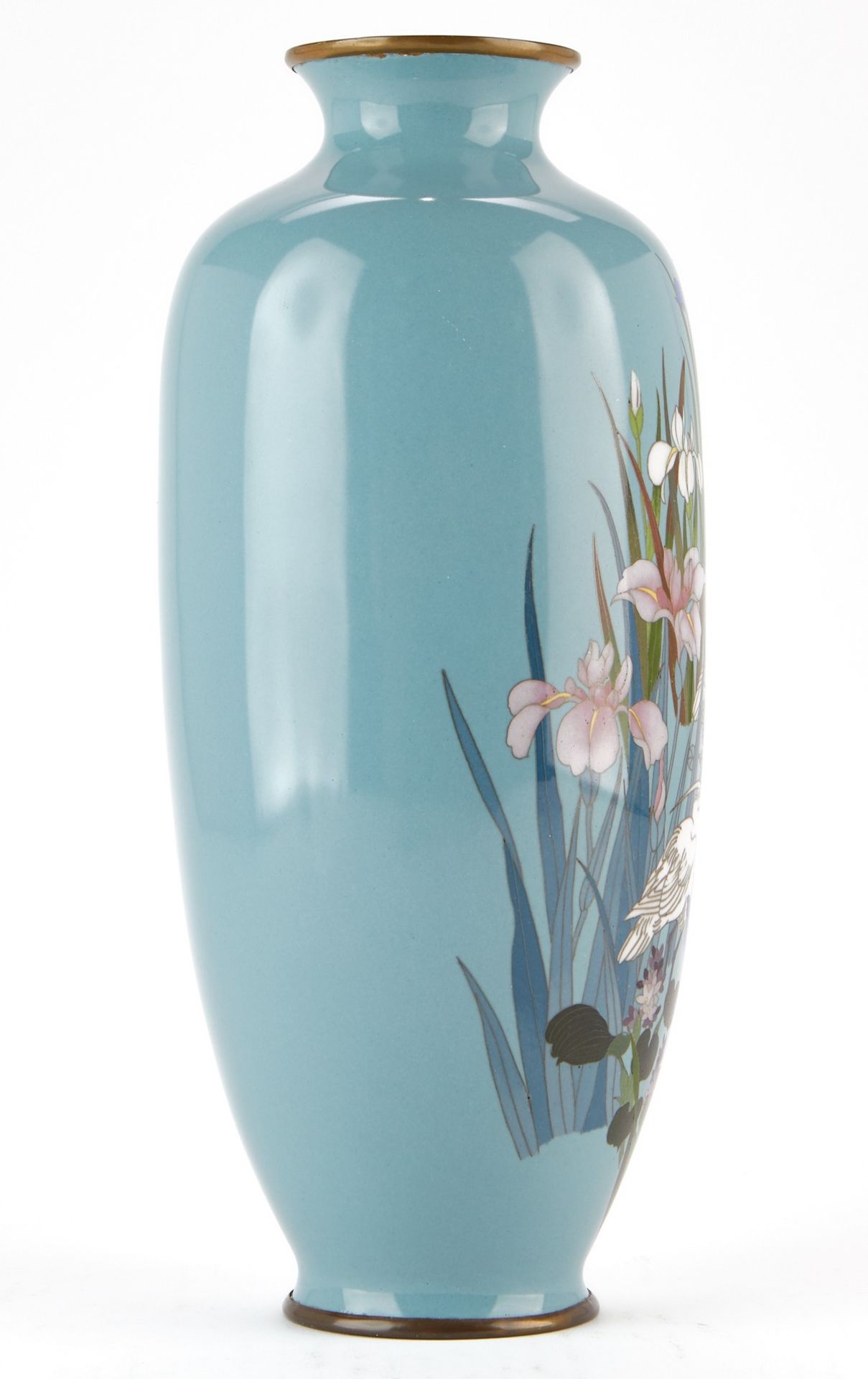 Japanese Cloisonne Vase Cranes and Flowers - Image 2 of 7
