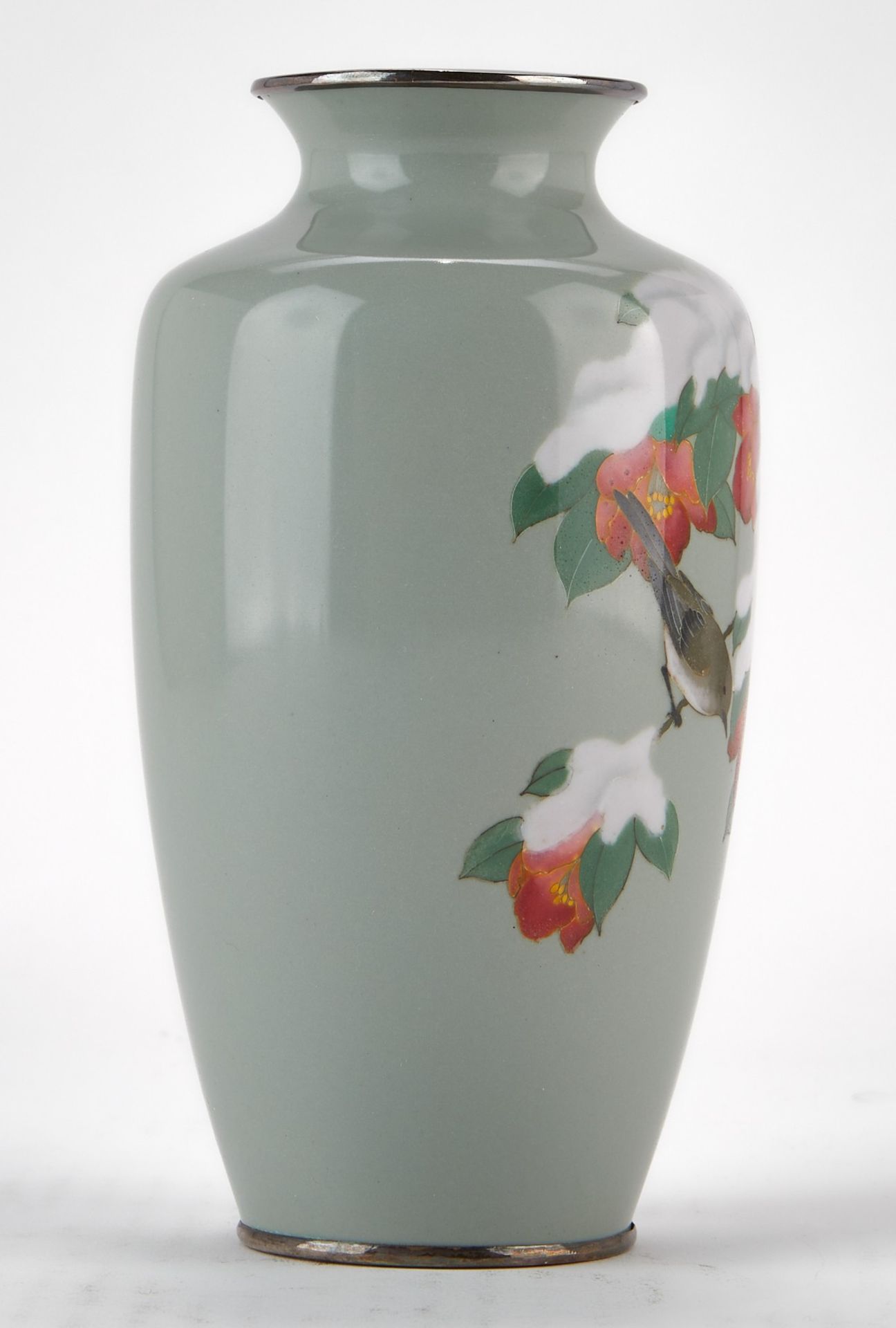 Japanese Cloisonne Vase Snow and Bird - Image 2 of 6