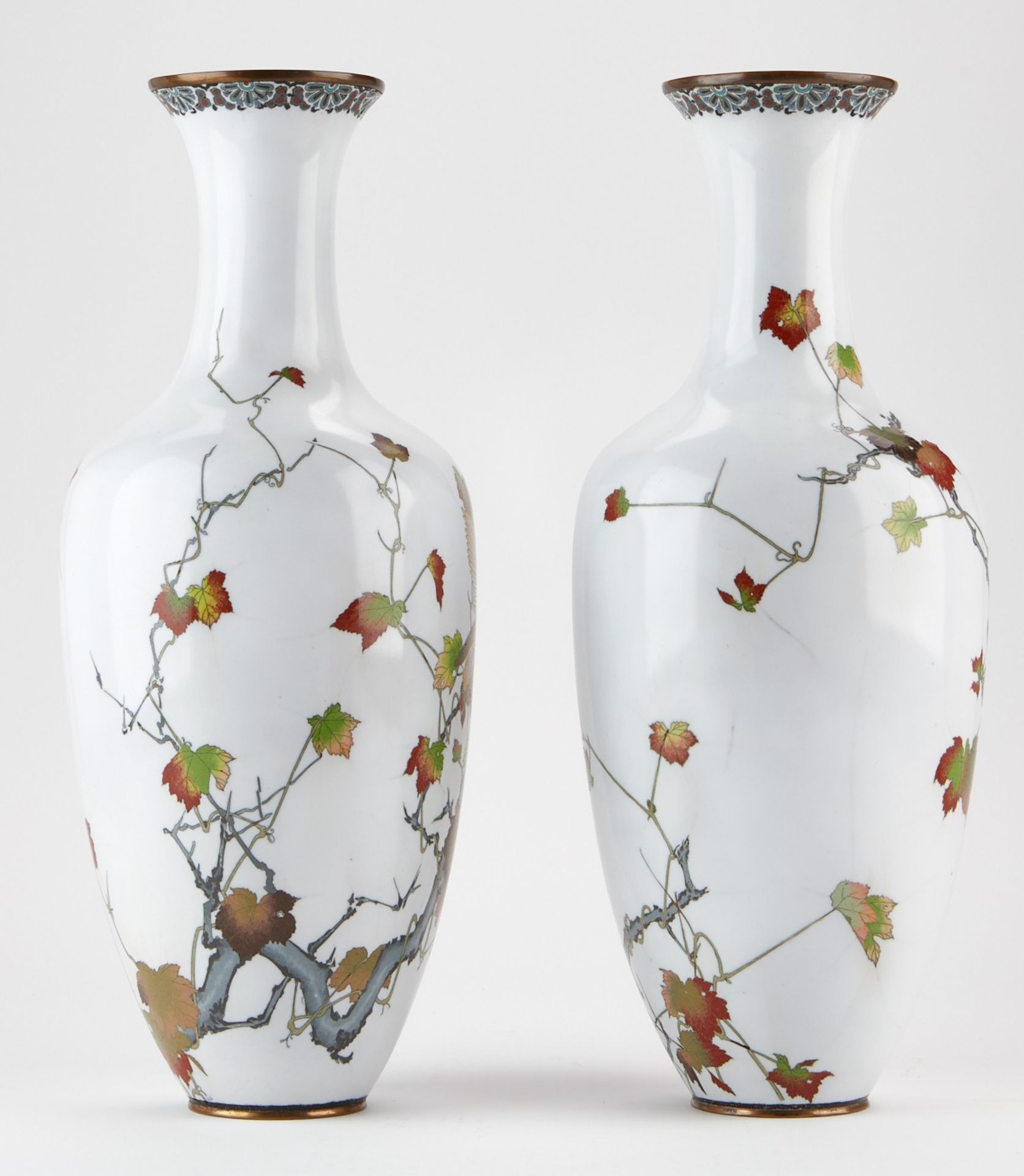 Pr: Large Japanese Meiji Cloisonne Vases w/ Birds 18" - Image 3 of 12