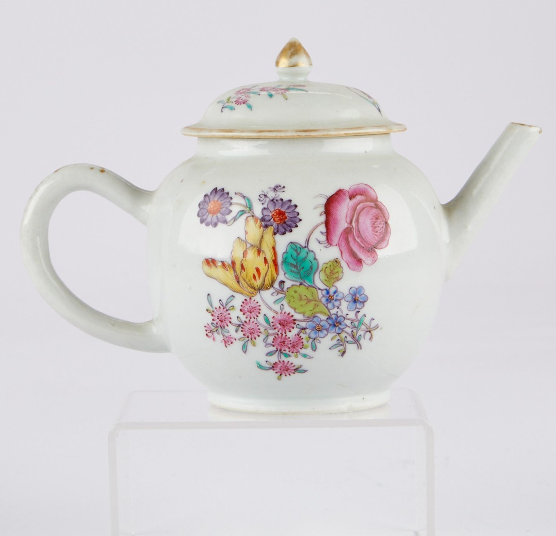 Chinese Export Famille Rose Teapot w/ Flower Decoration - Bild 2 aus 9