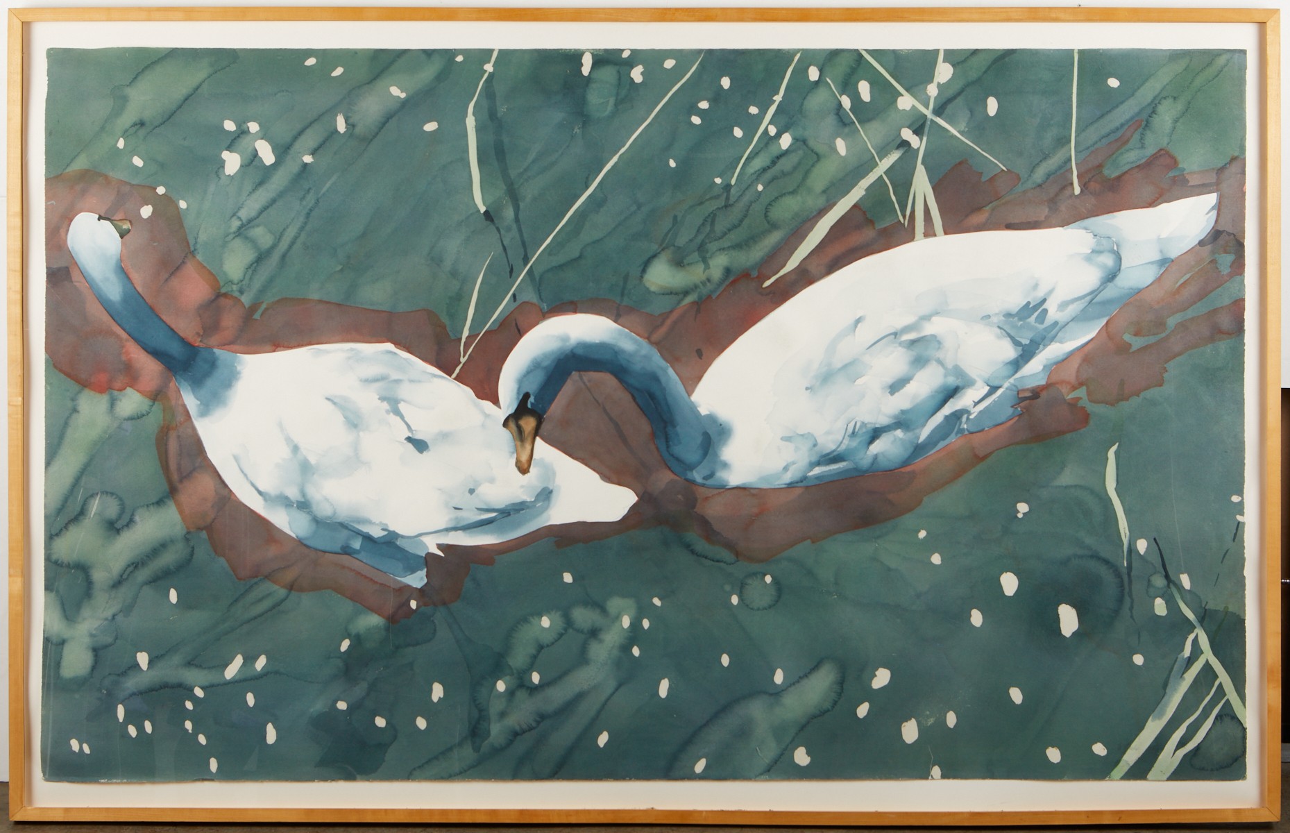 Large William Garbe Watercolor Pair of Swans - Image 2 of 4