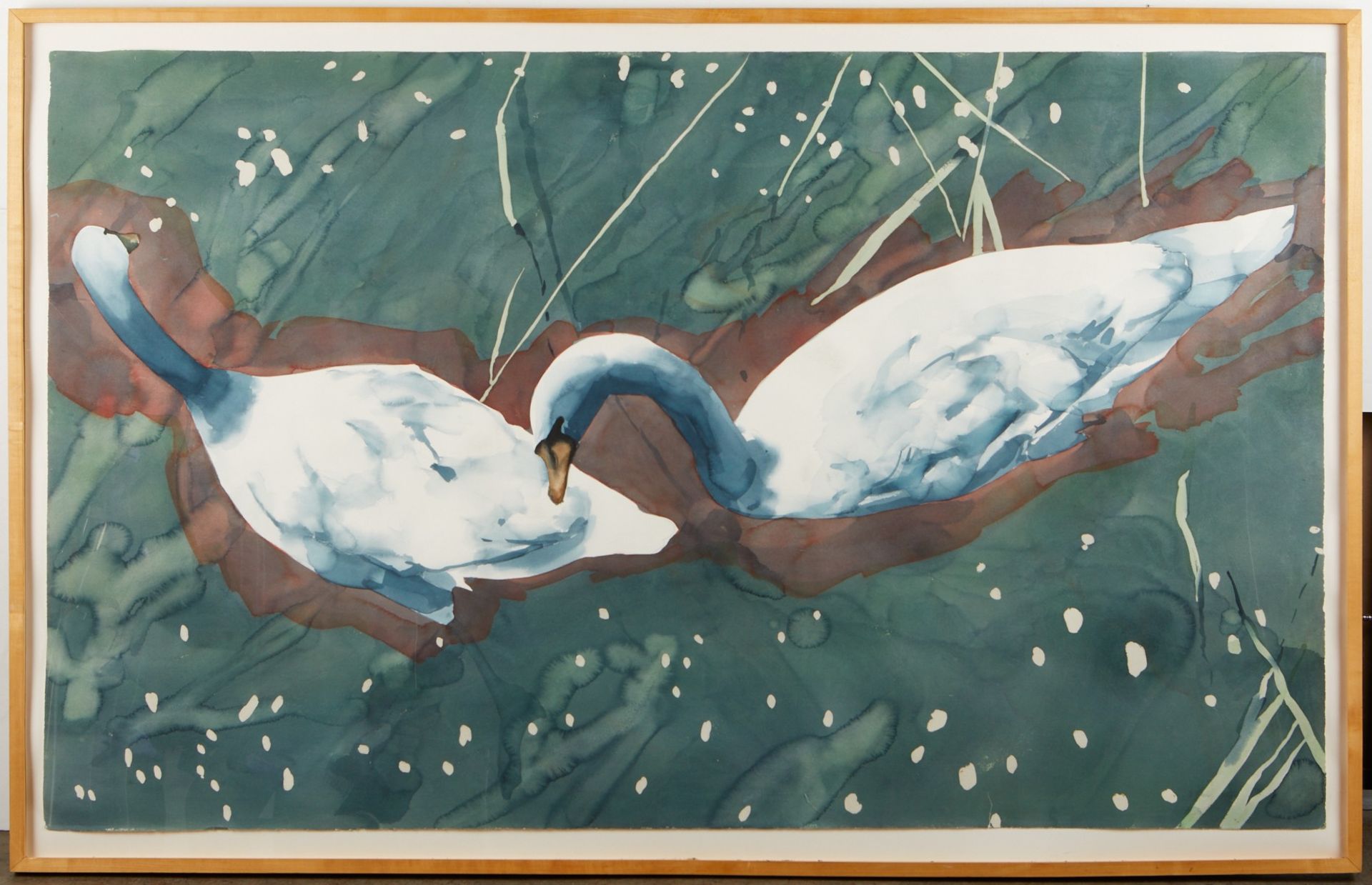 Large William Garbe Watercolor Pair of Swans - Bild 2 aus 4