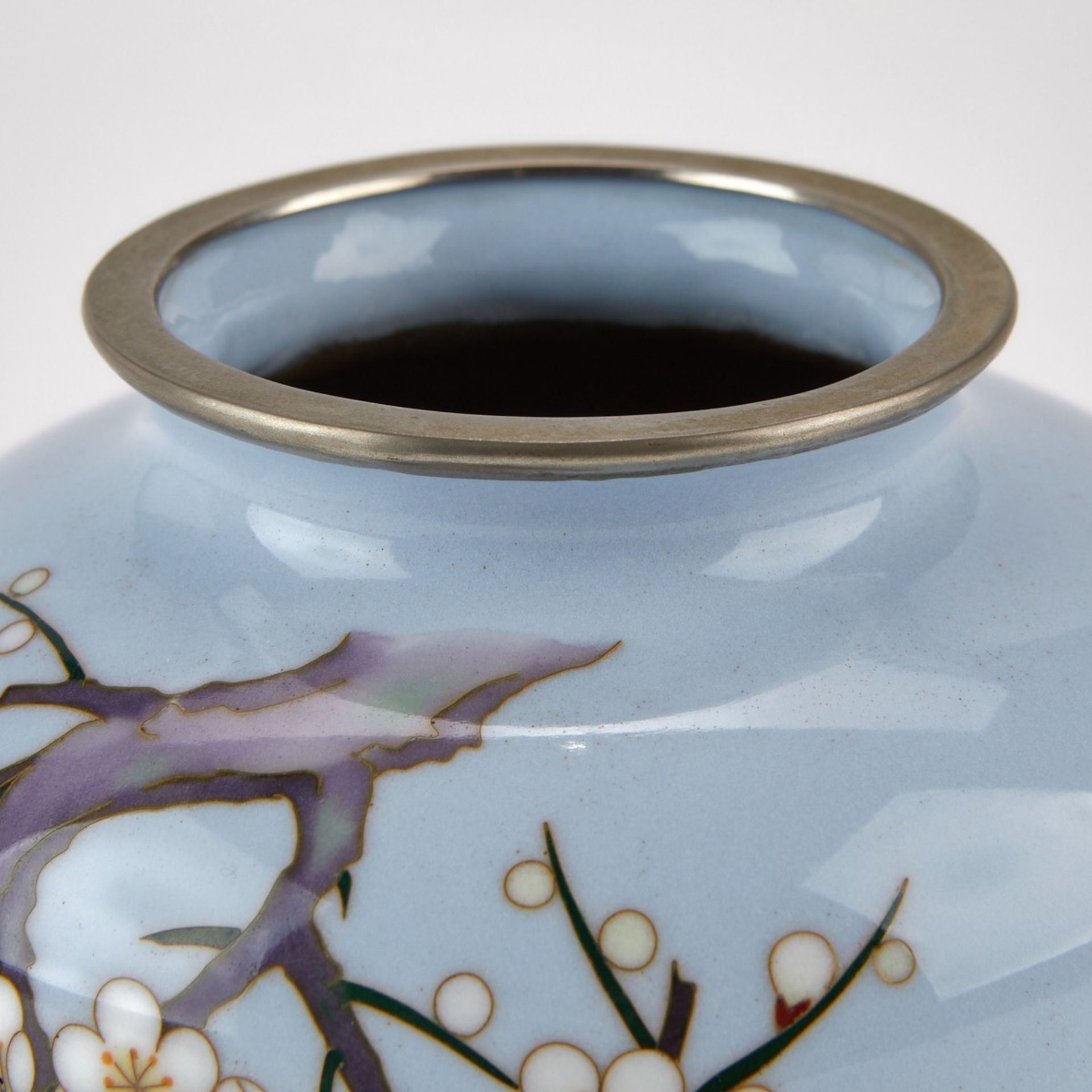 Japanese Cloisonne Vase w/ Cherry Blossoms and Bird - Image 3 of 5