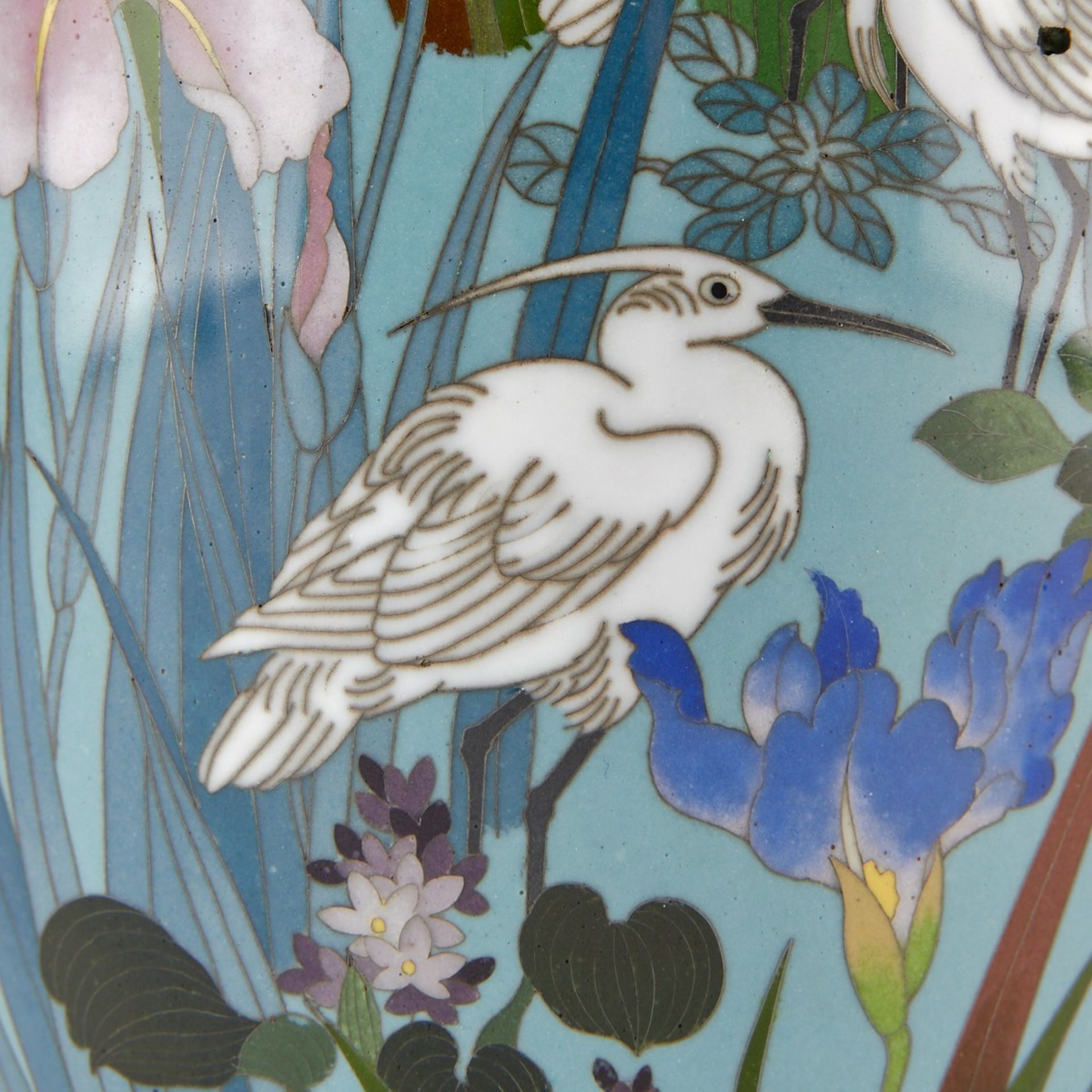 Japanese Cloisonne Vase Cranes and Flowers - Image 6 of 7