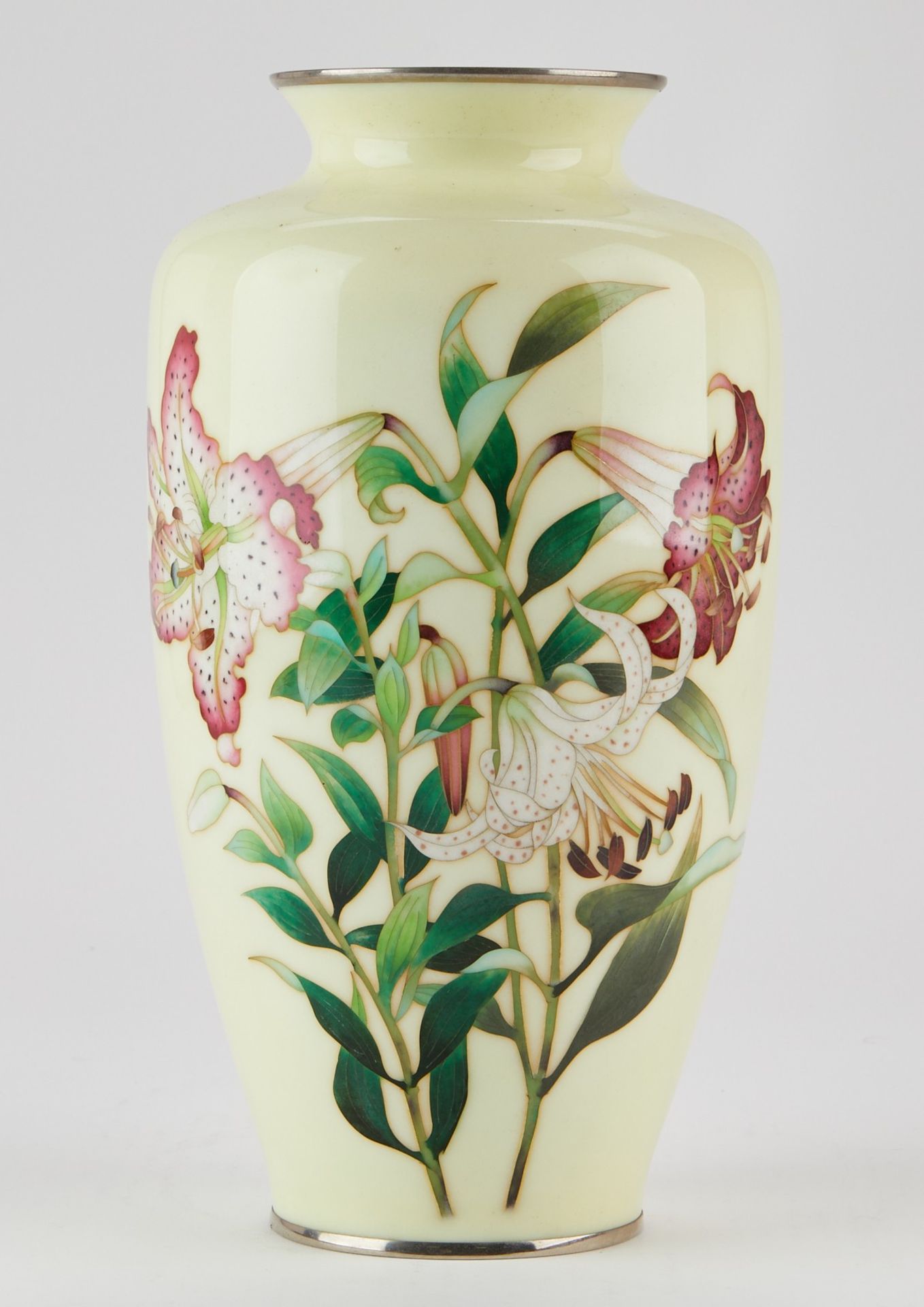 Large Japanese Cloisonne Vase w/ Lilies