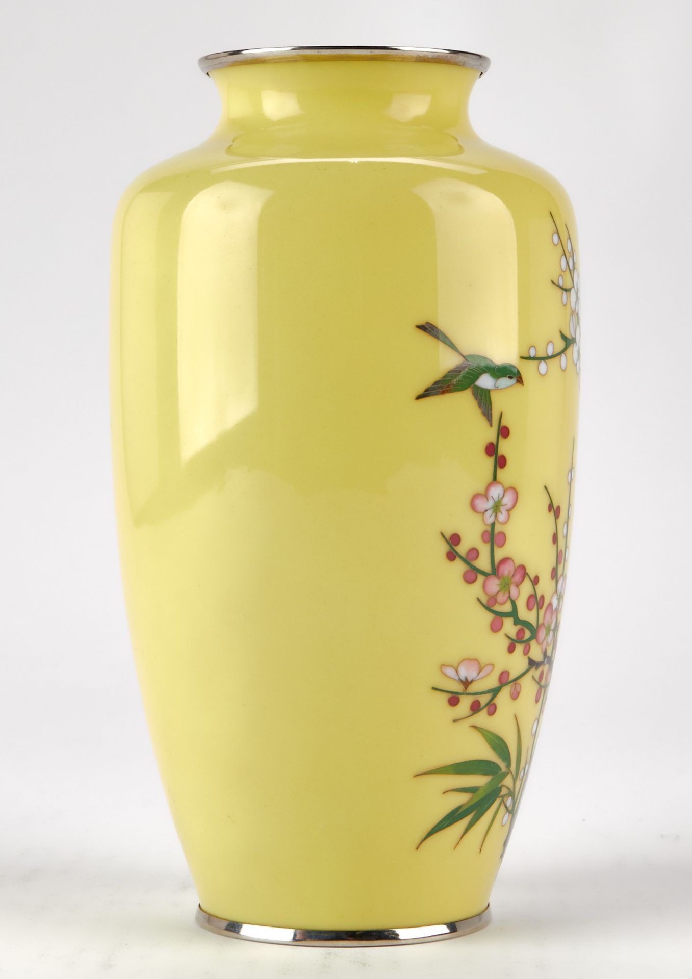 Japanese Cloisonne Vase w/ Flowers and Birds - Image 3 of 8