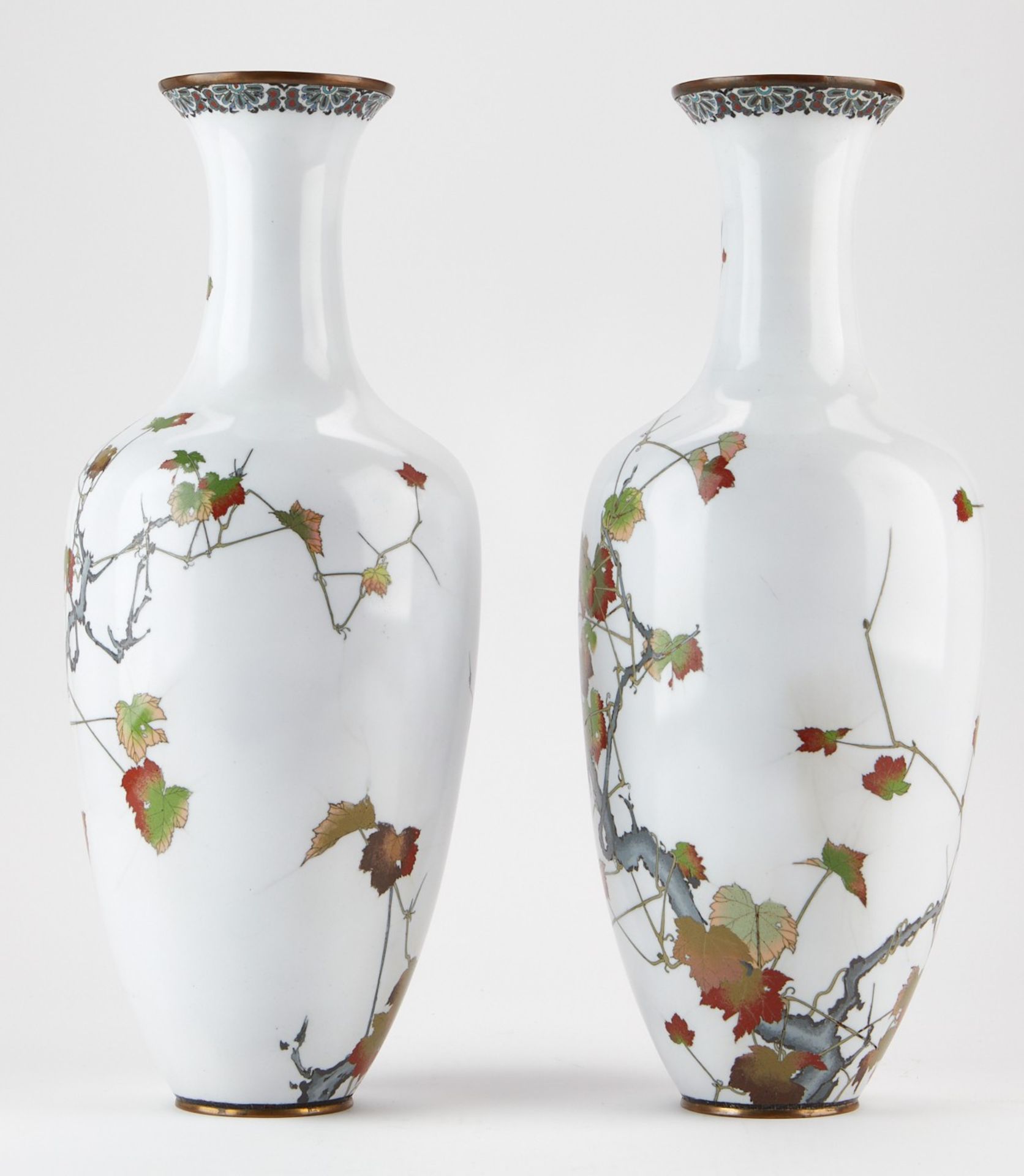 Pr: Large Japanese Meiji Cloisonne Vases w/ Birds 18" - Image 2 of 12