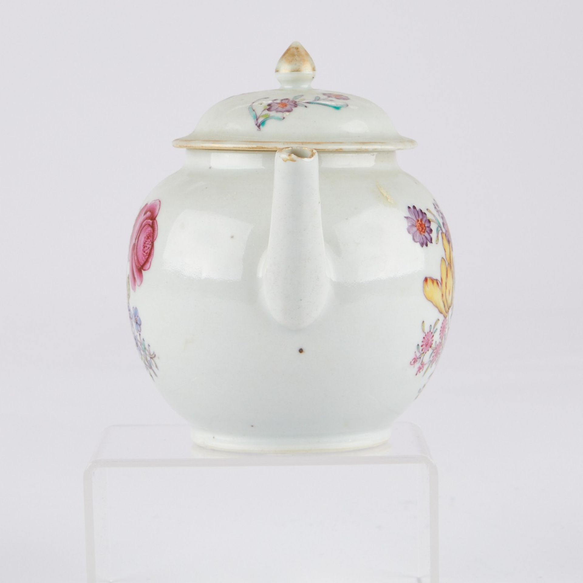 Chinese Export Famille Rose Teapot w/ Flower Decoration - Bild 4 aus 9