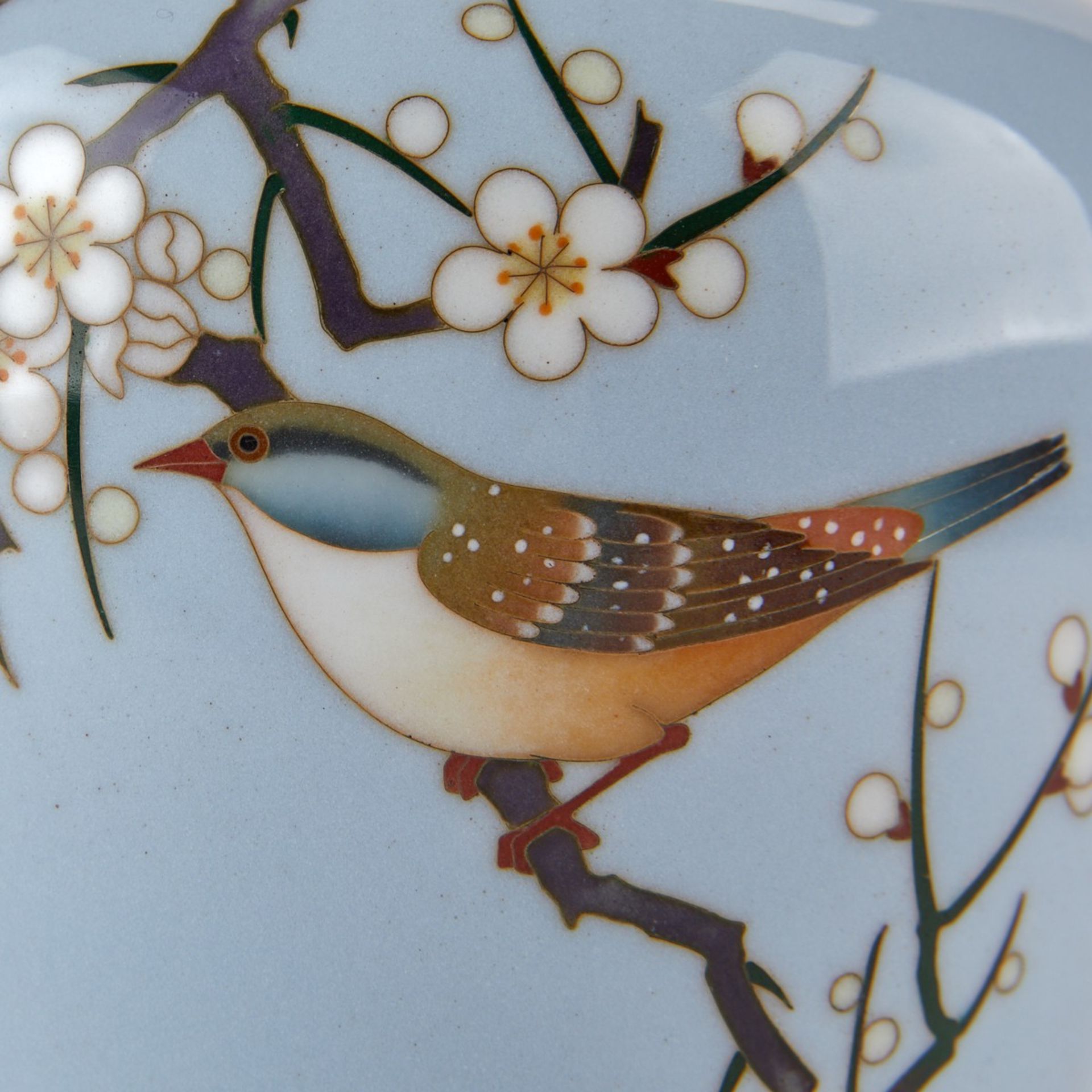 Japanese Cloisonne Vase w/ Cherry Blossoms and Bird - Bild 4 aus 5