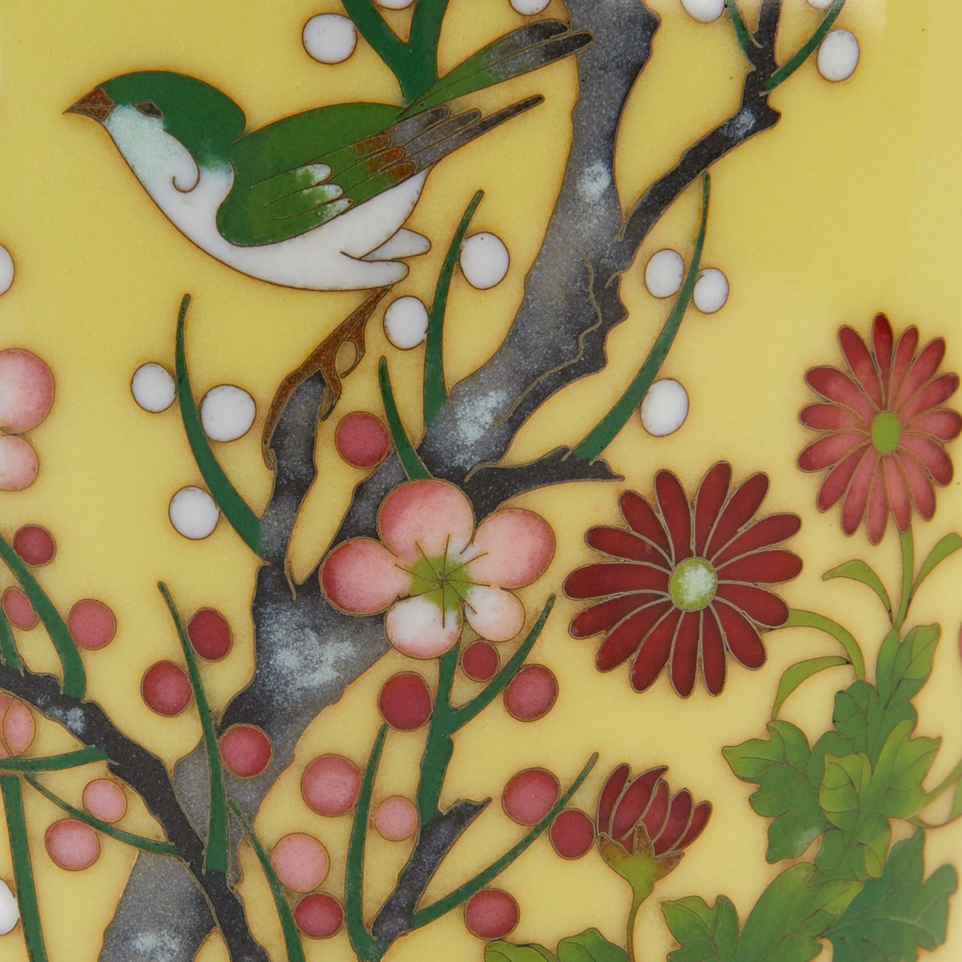 Japanese Cloisonne Vase w/ Flowers and Birds - Image 6 of 8