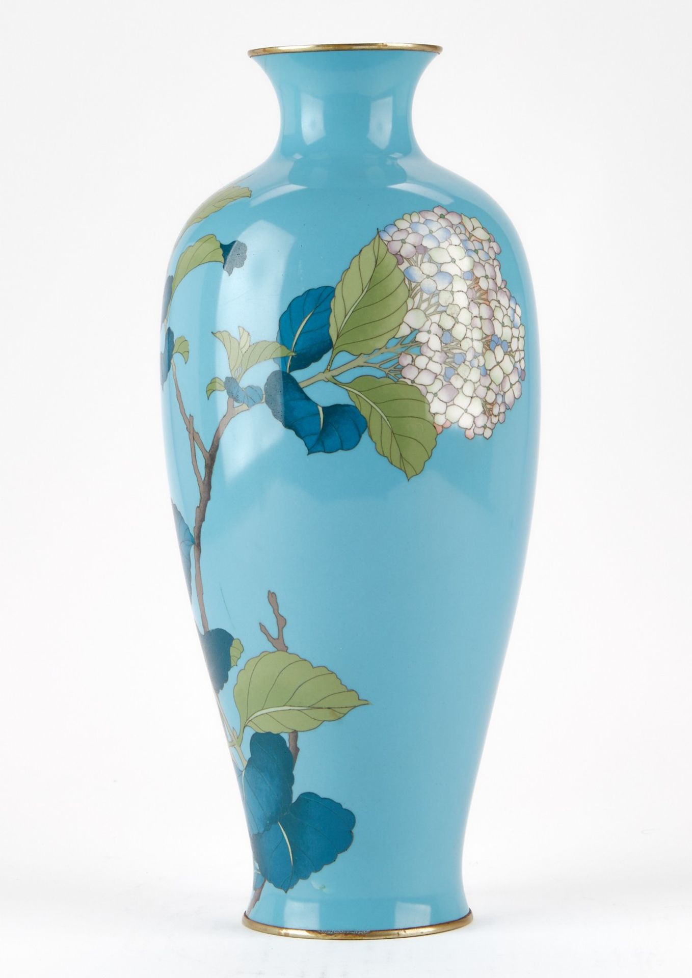 Tsukamoto Hikokichi Large Cloisonne Vase w/ Hydrangeas - Image 2 of 9