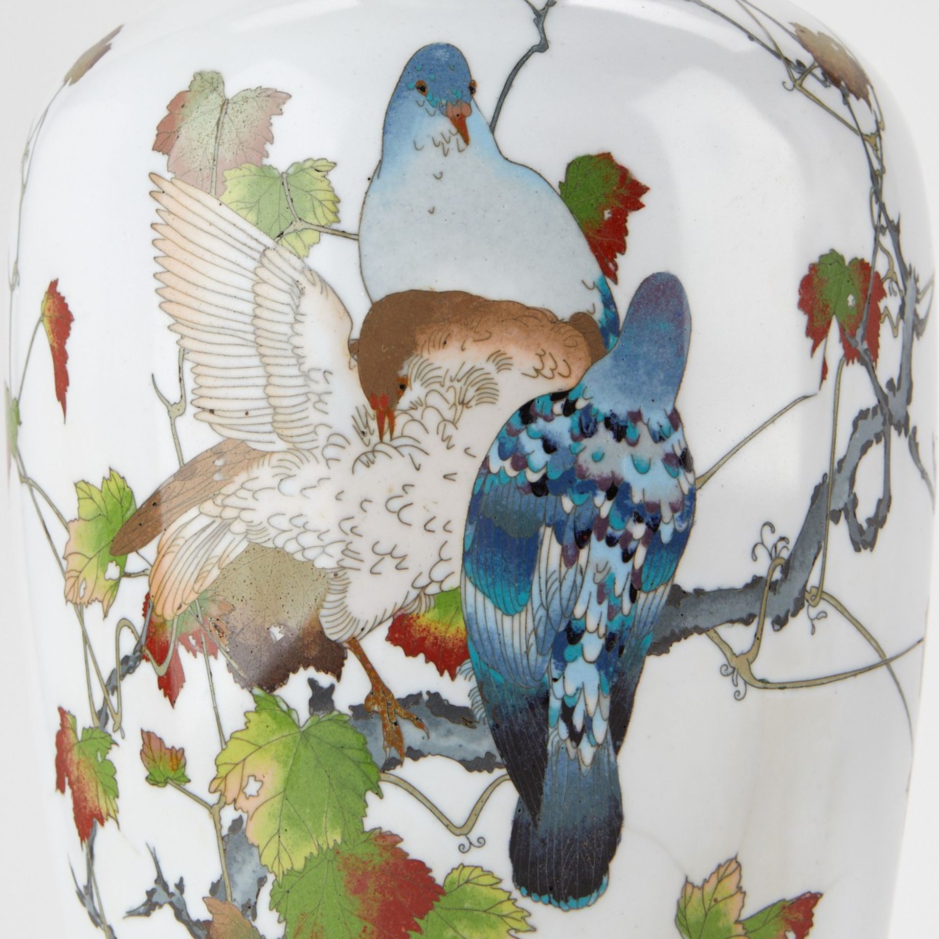 Pr: Large Japanese Meiji Cloisonne Vases w/ Birds 18" - Image 4 of 12