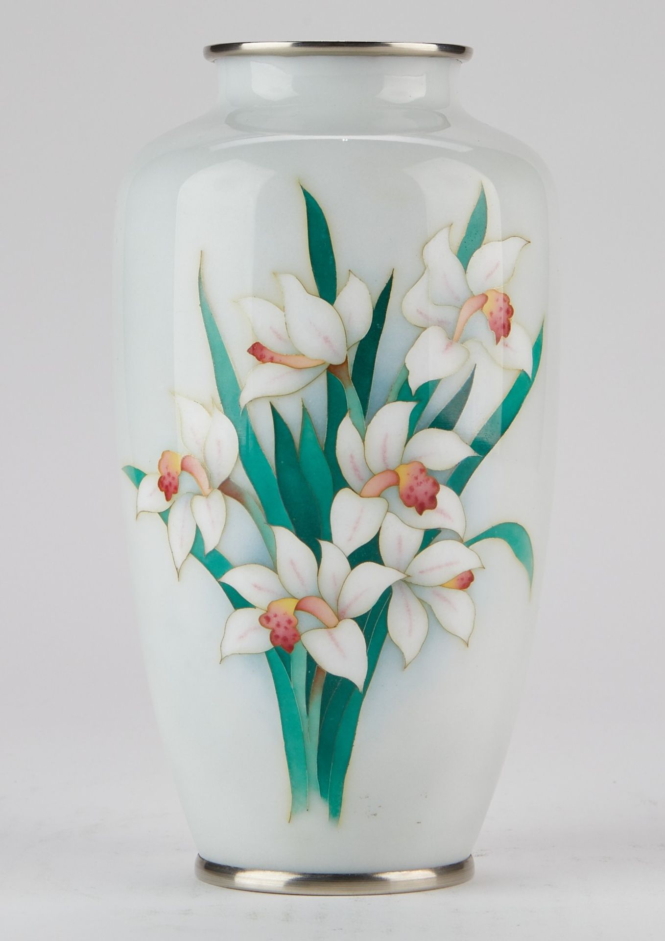 Japanese Showa Period Cloisonne Vase w/ Lilies