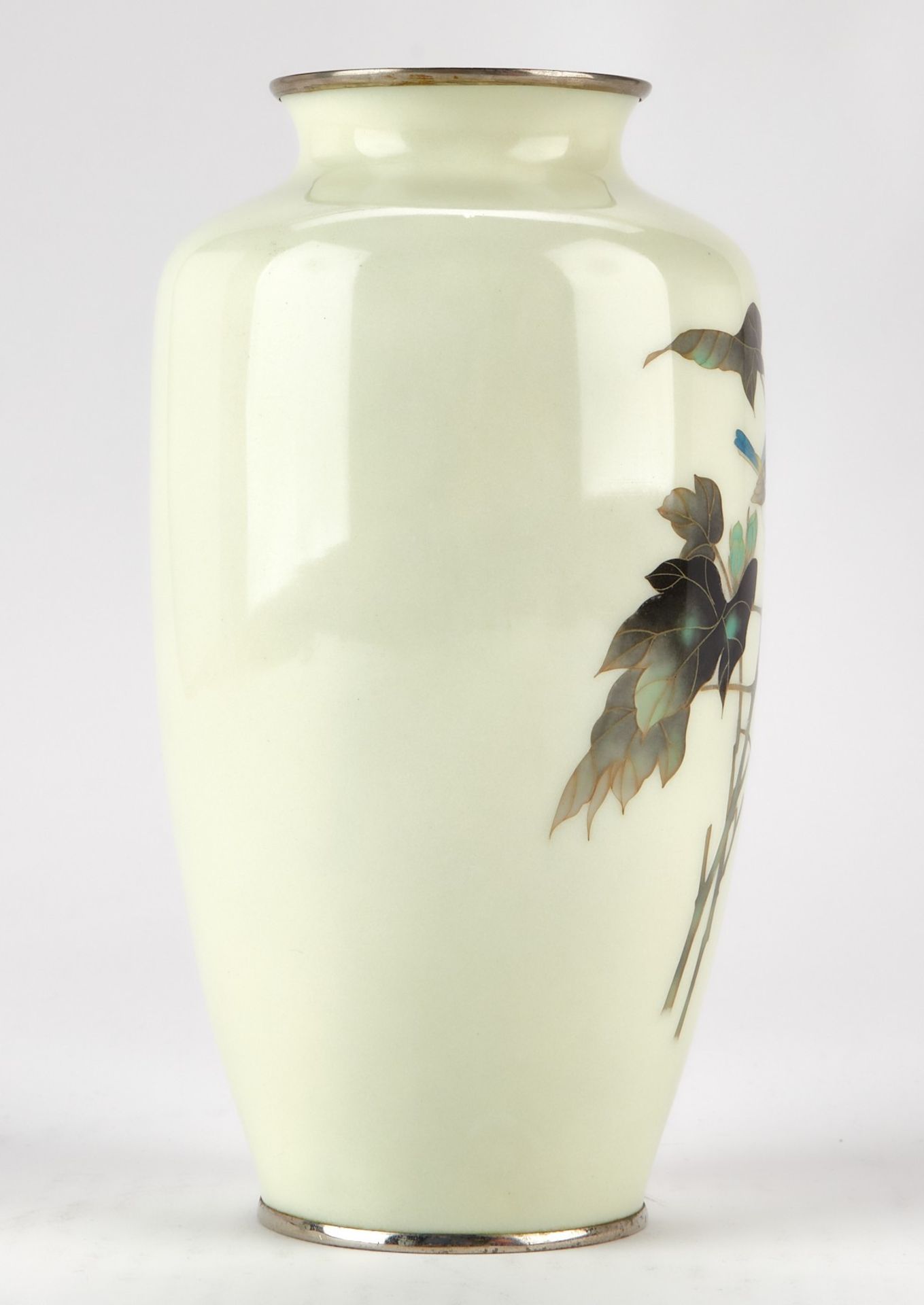 Japanese Cloisonne Vase w/ Leaves and Bird - Image 3 of 7