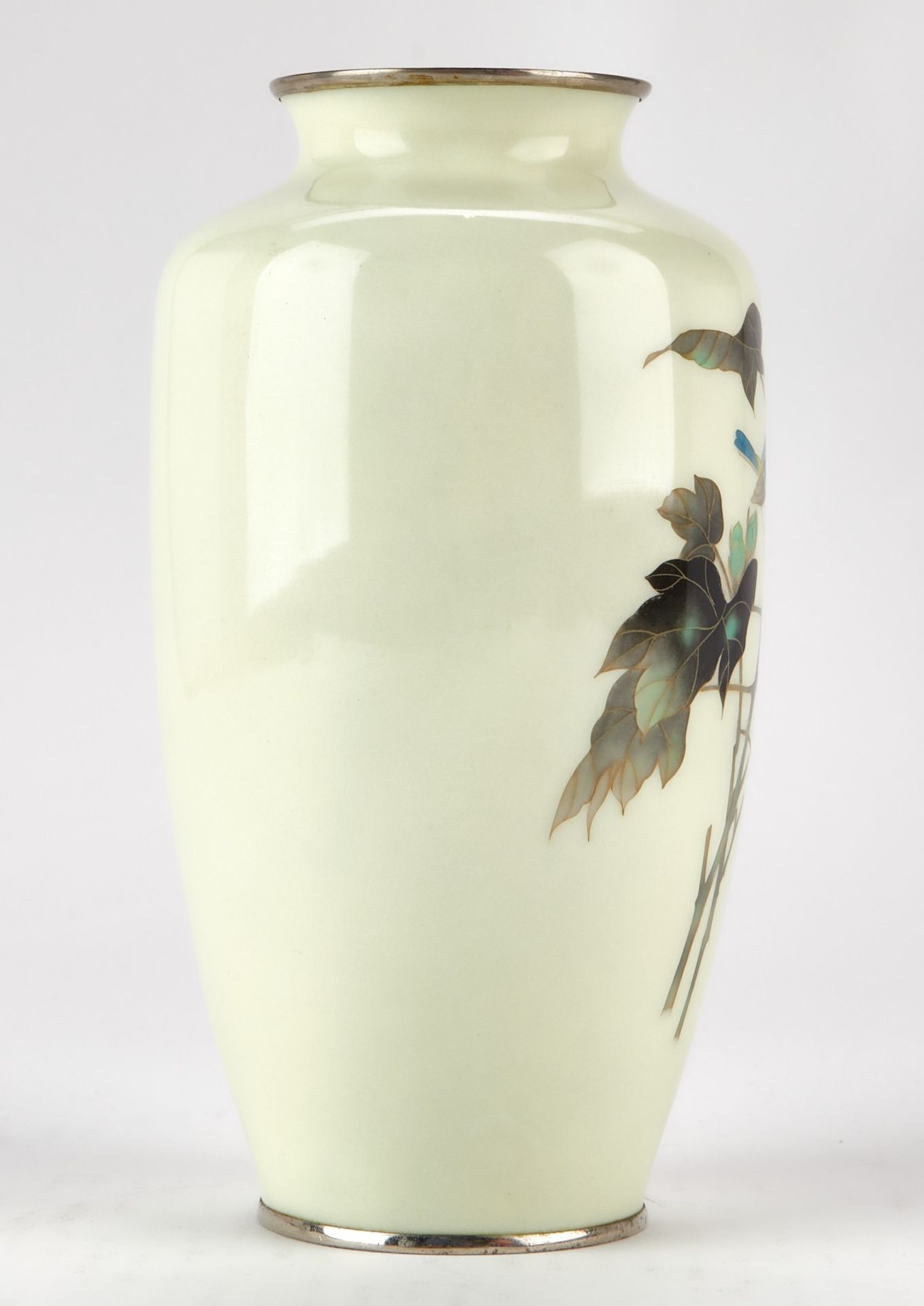Japanese Cloisonne Vase w/ Leaves and Bird - Bild 3 aus 7