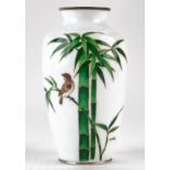 Japanese Cloisonne Vase w/ Bamboo and Bird