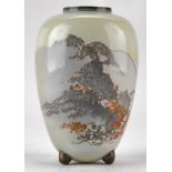 Japanese Cloisonne Footed Vase w/ Mountain Landscape
