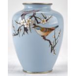 Japanese Cloisonne Vase w/ Cherry Blossoms and Bird