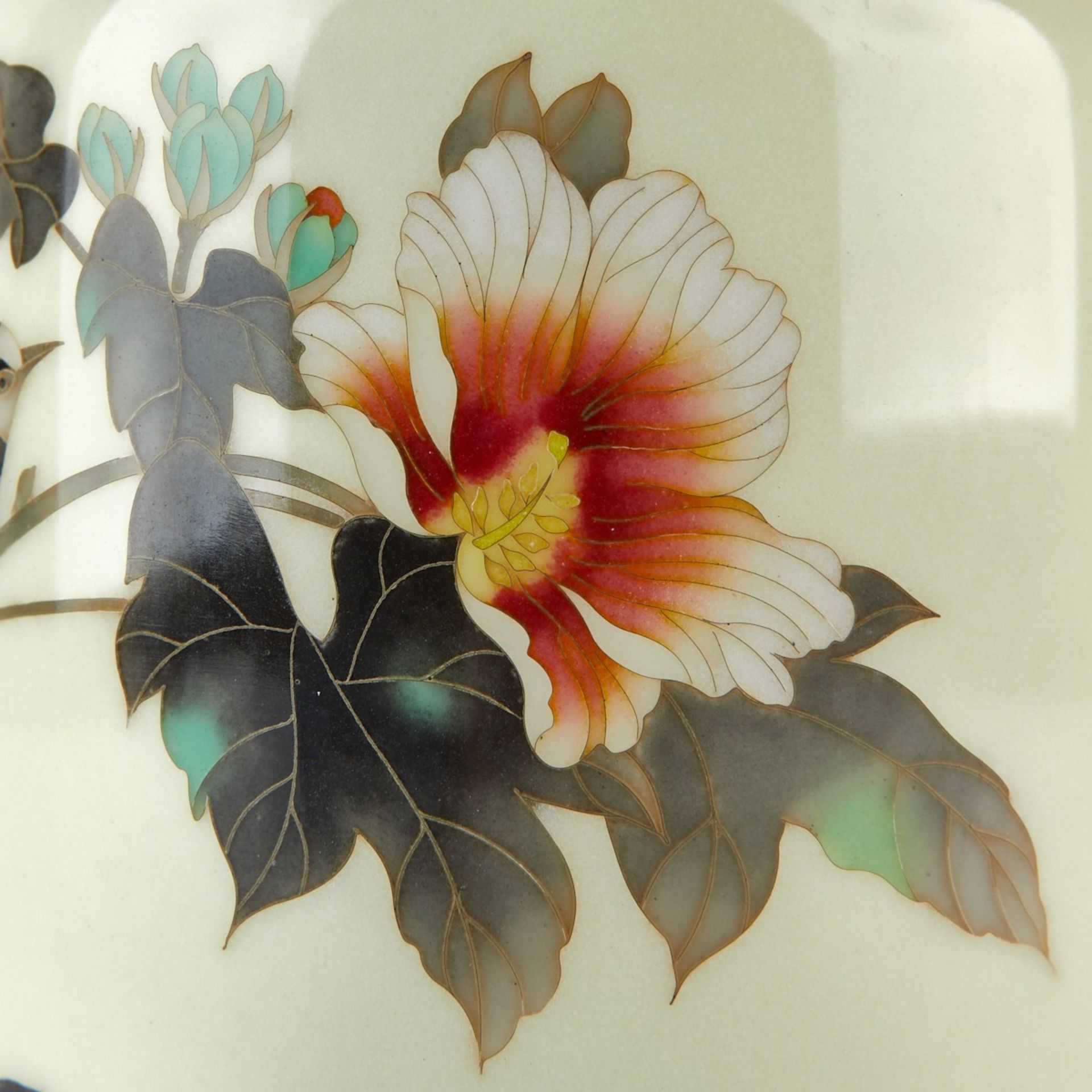 Japanese Cloisonne Vase w/ Leaves and Bird - Image 6 of 7