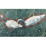 Large William Garbe Watercolor Pair of Swans