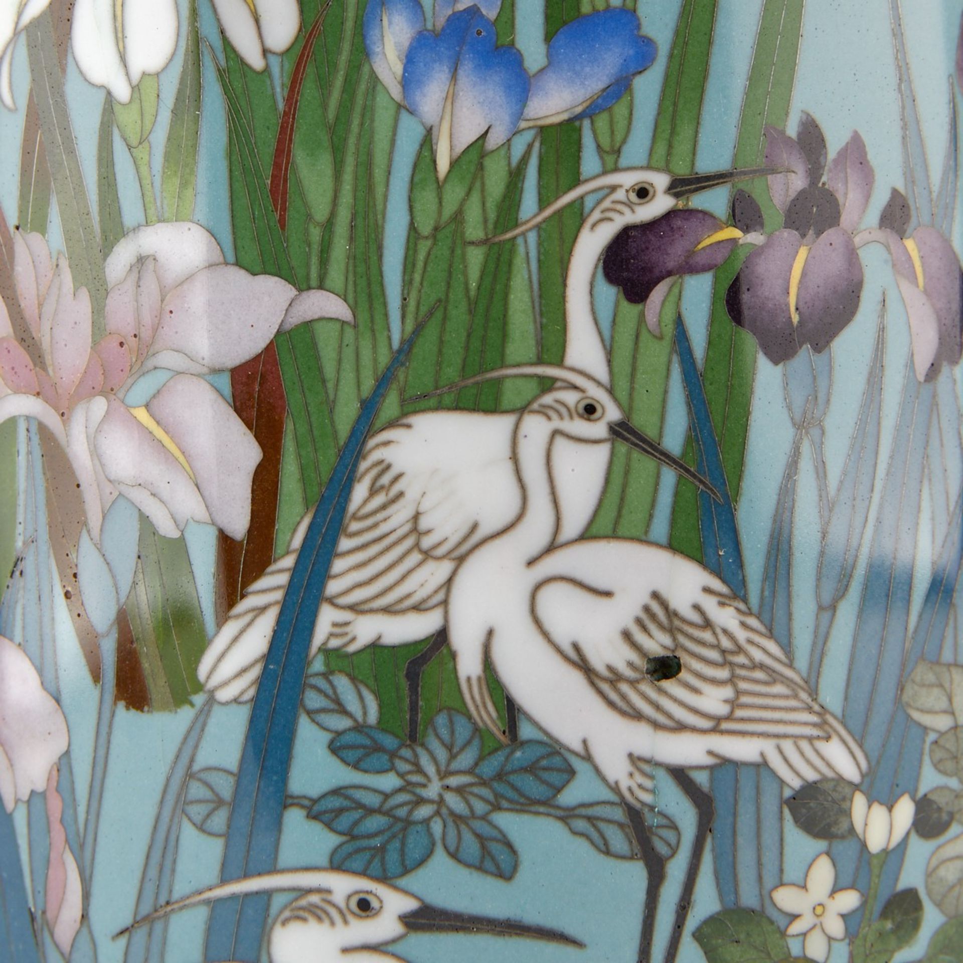 Japanese Cloisonne Vase Cranes and Flowers - Image 5 of 7