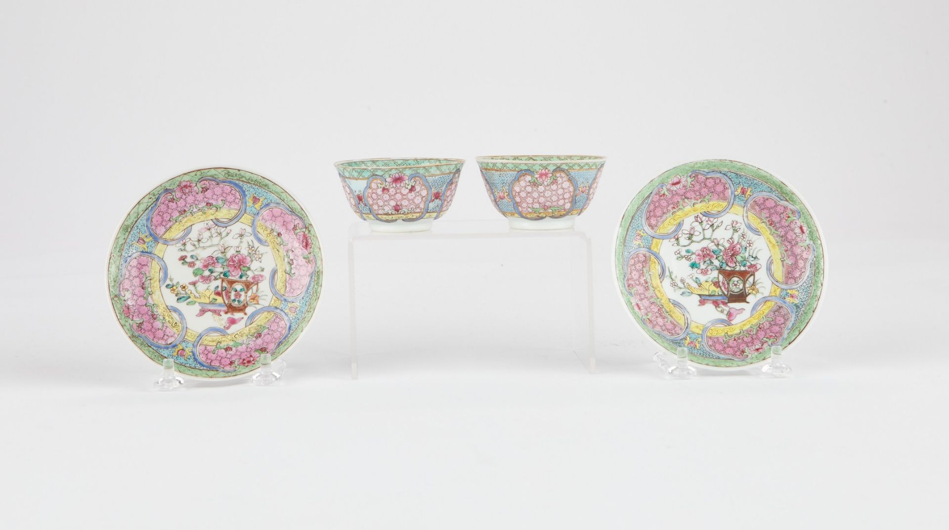 Pr: 18th c. Chinese Porcelain Famille Rose Cups and Saucers