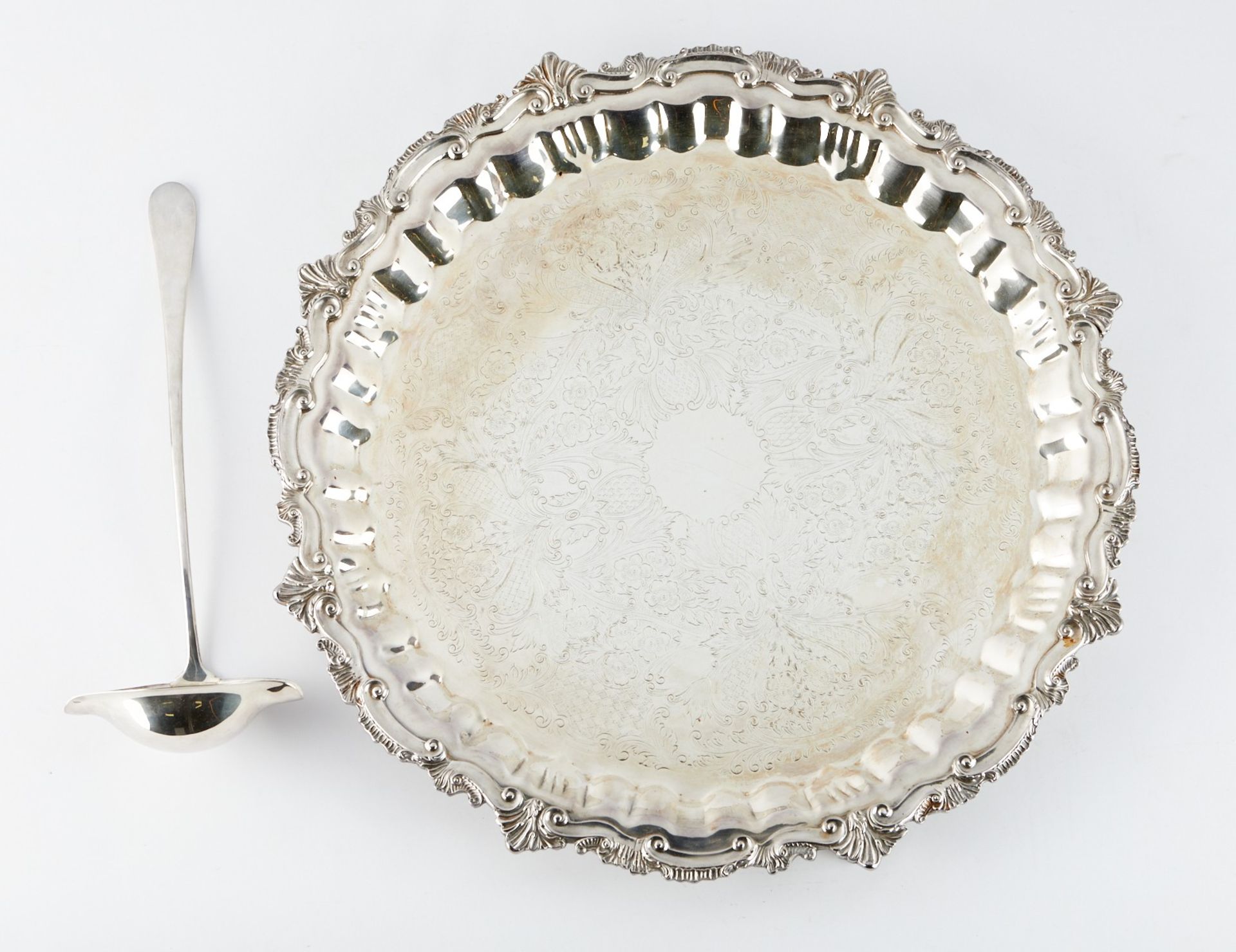 Silver Plated Serving Tray and Ladle