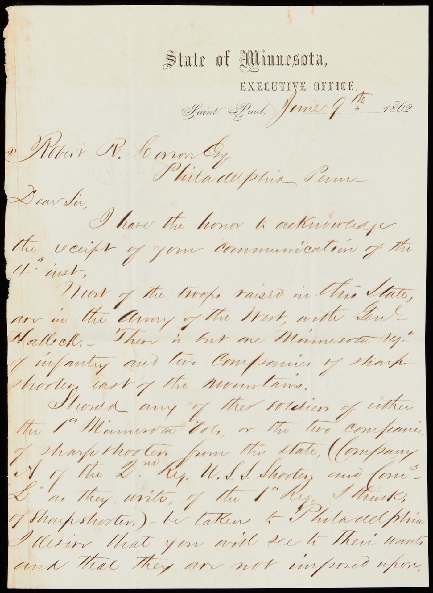 Alexander Ramsey Civil War Letter