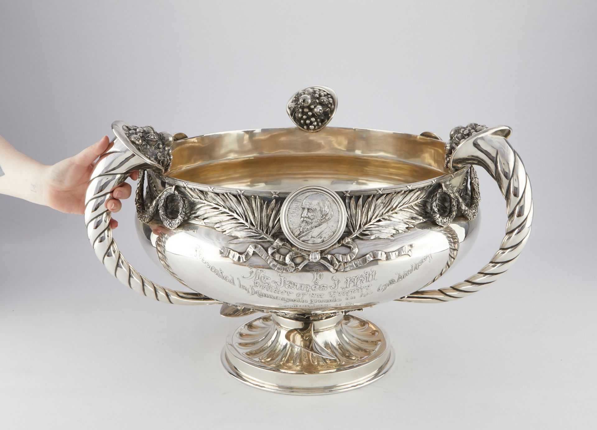 Monumental Sterling Silver Punch Bowl James J. Hill 389 toz