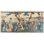 Utagawa Kunisada Ukiyo-e Triptych "Bay of Akashi"