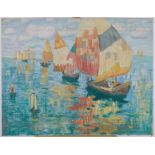Continental School Impressionist Painting of Ships Unsigned