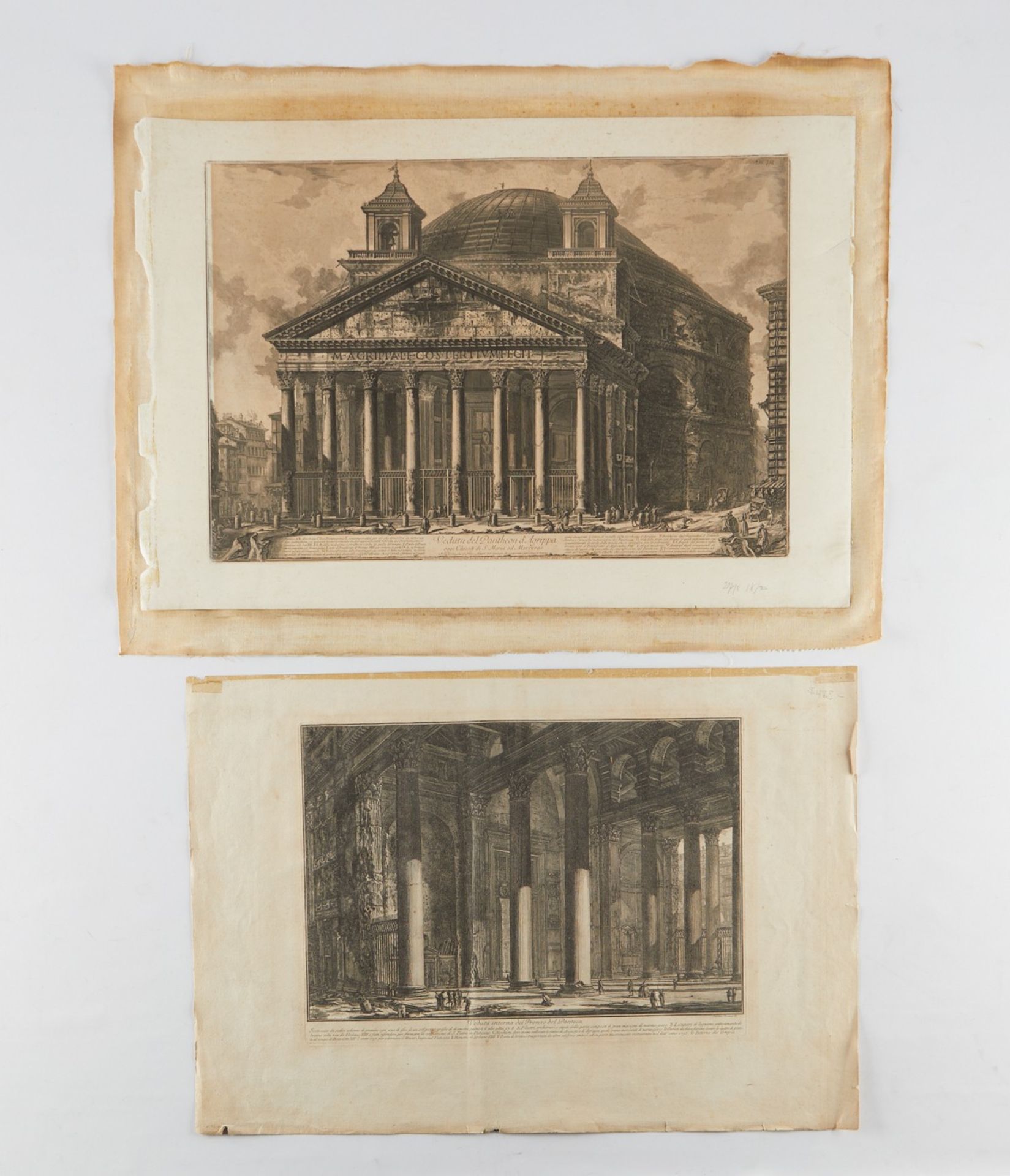 Group of Two Piranesi Etchings Pantheon Rome