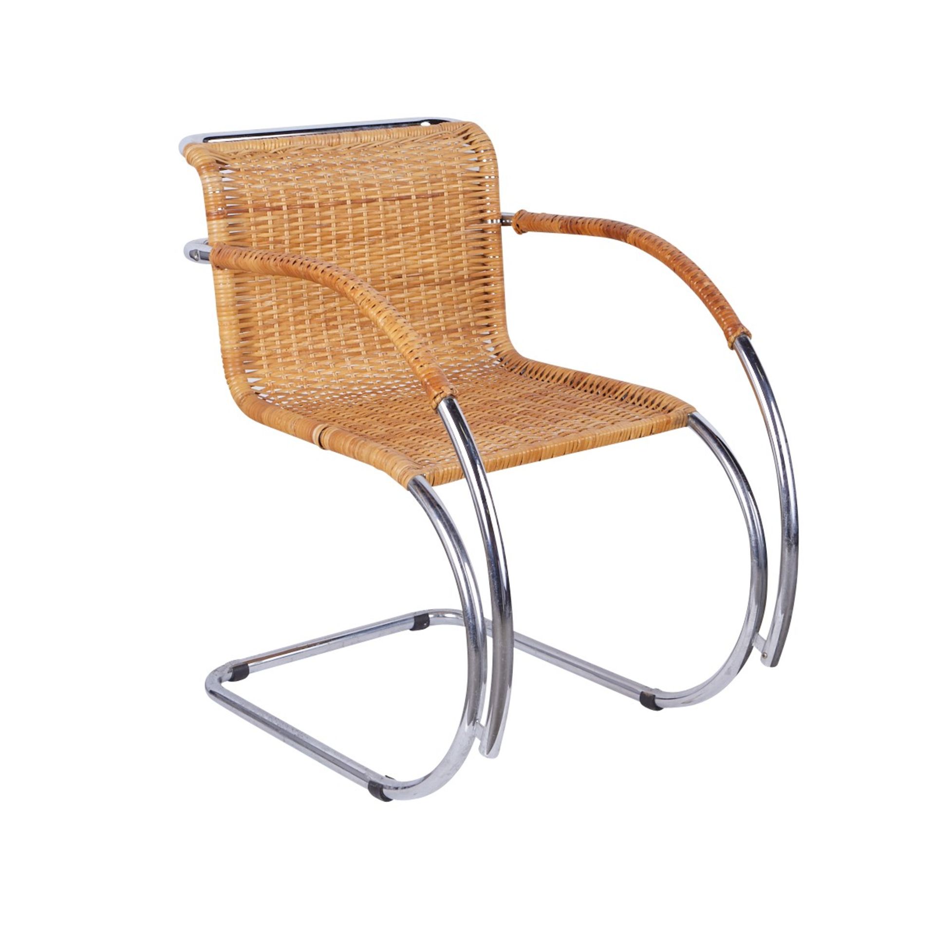 Mies van der Rohe MR20 Wicker and Chrome Chair