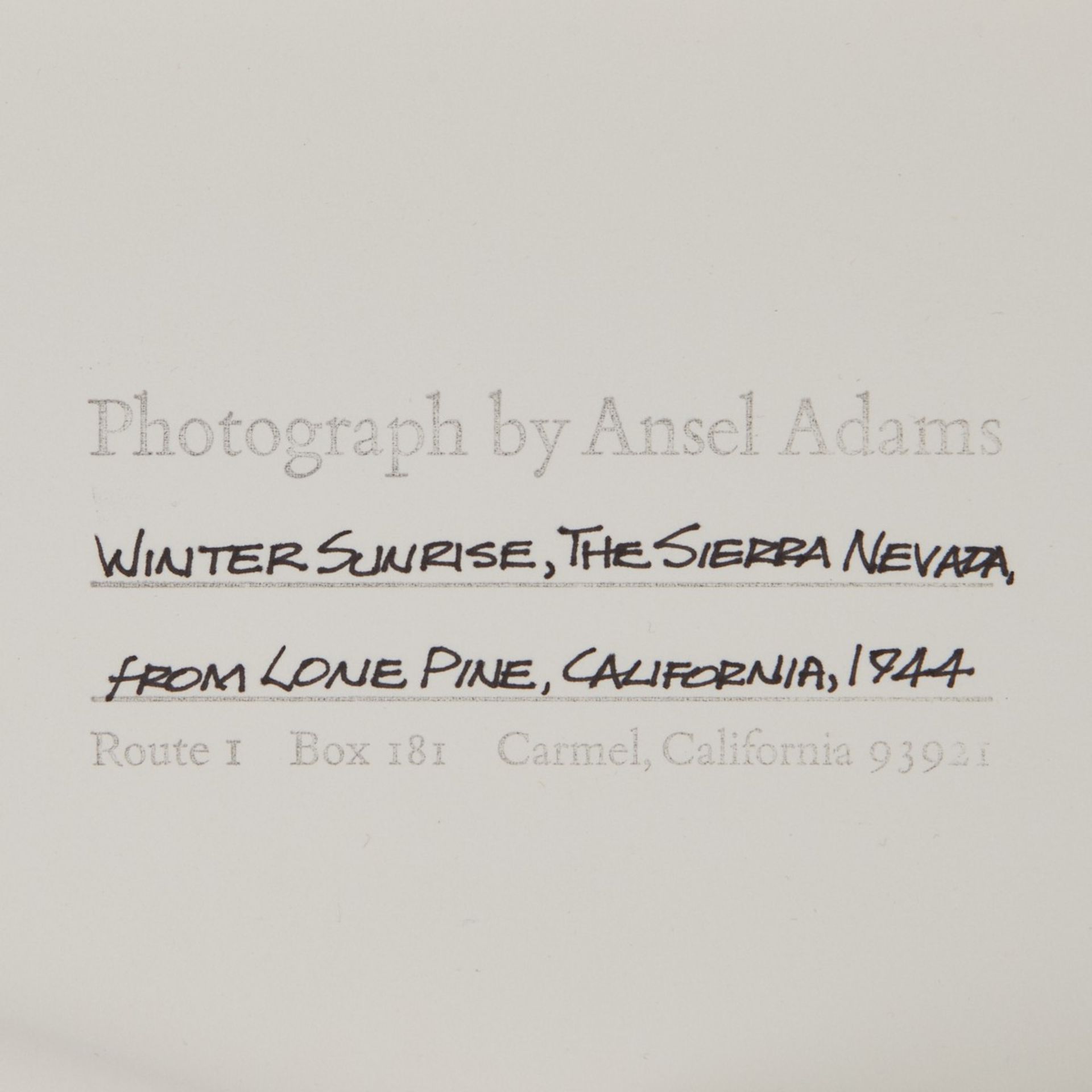 Ansel Adams "Winter Sunrise" Silver Gelatin Print - Bild 3 aus 3