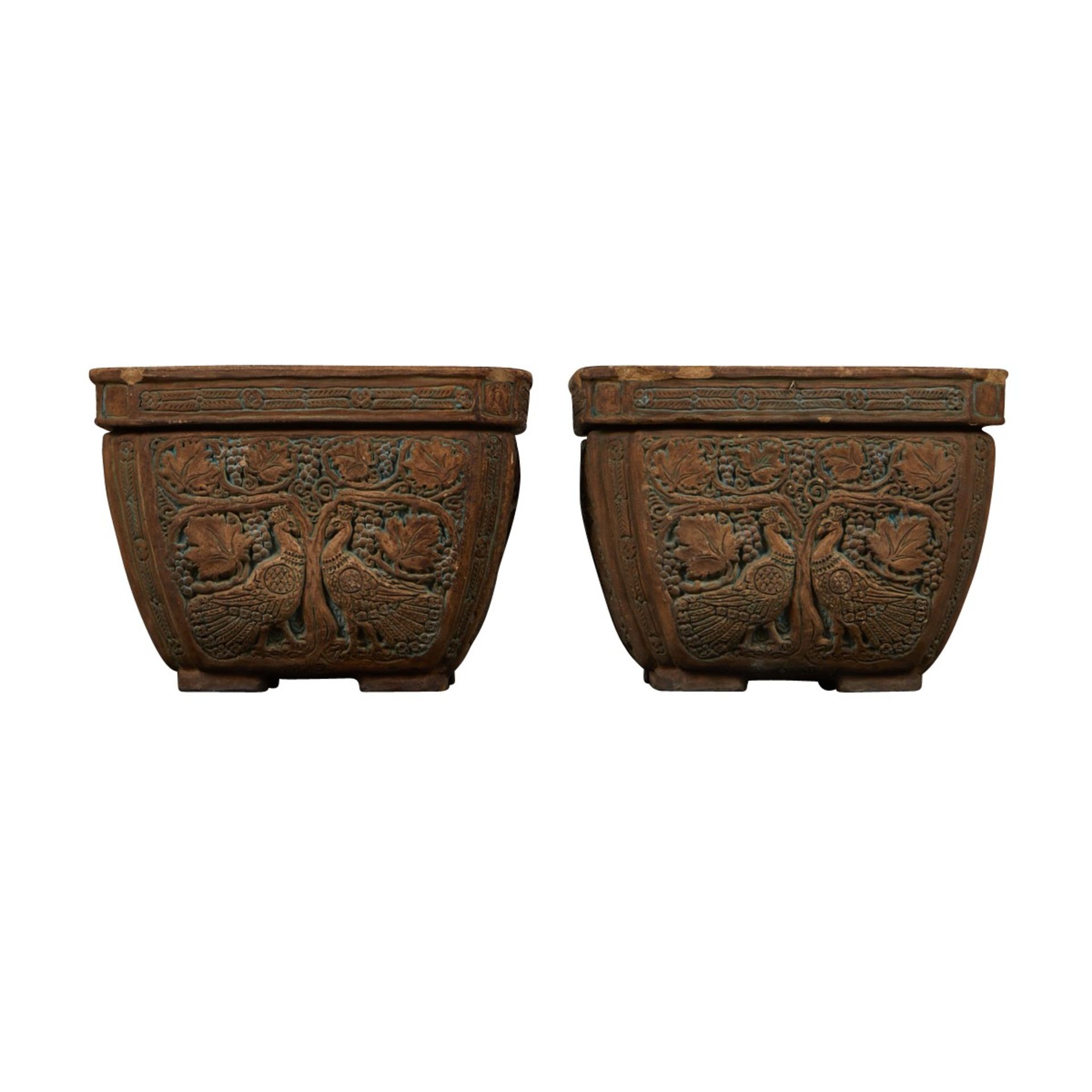 Pr: Large Ernest Batchelder Peacock Planters