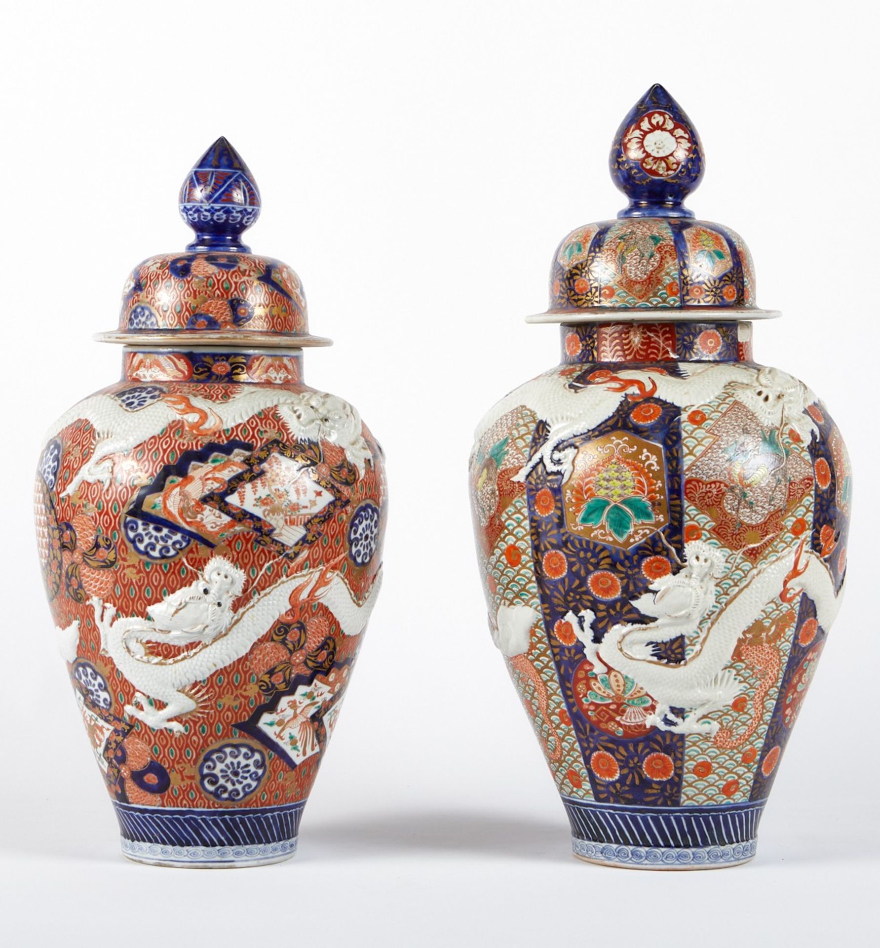 Grp: 2 Large Imari Urns w/ Dragons