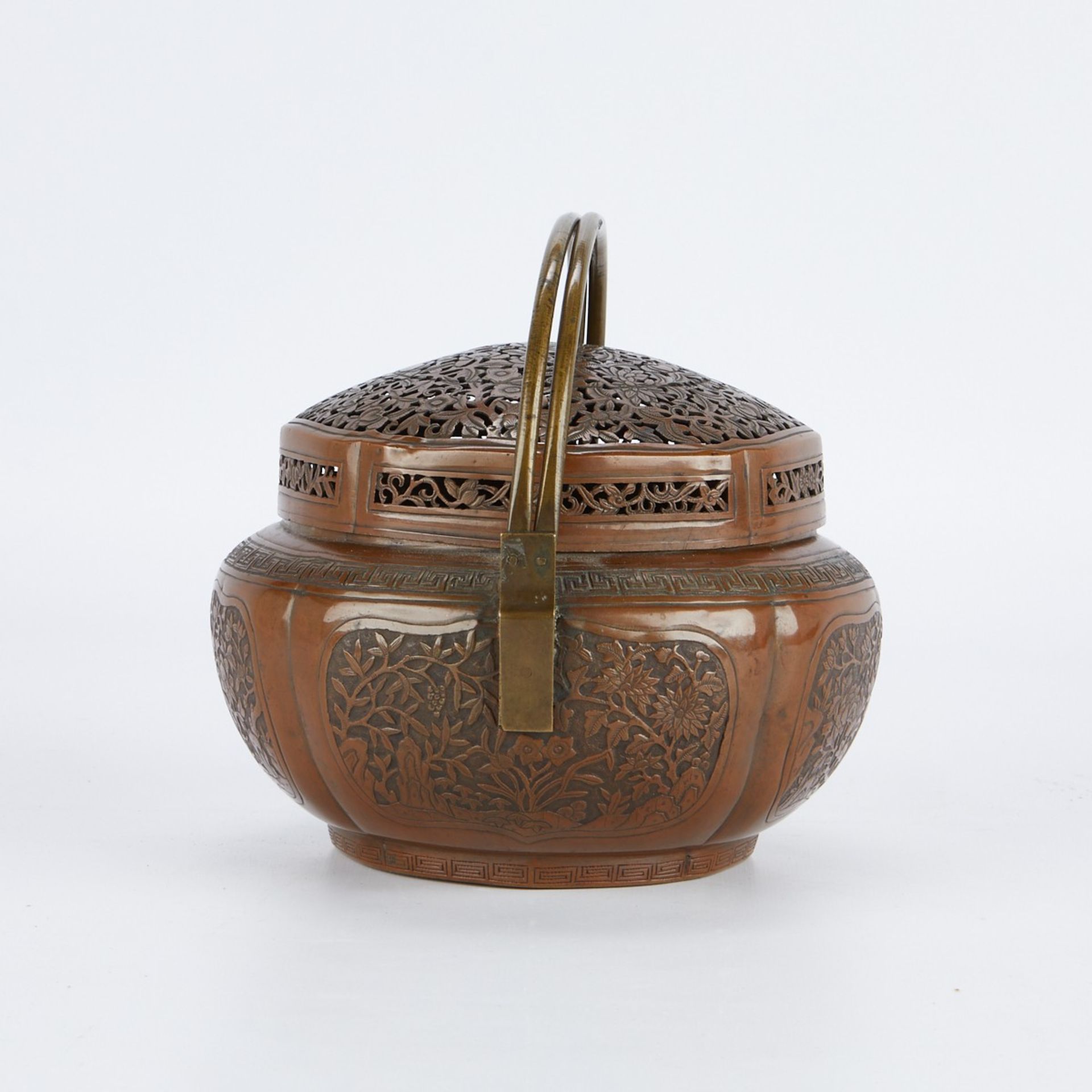 Early Qing Chinese Copper Lobed Hand Warmer Pan Xiangli - Bild 4 aus 9
