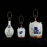 Grp: 3 Japanese Sake Bottles as Lamps