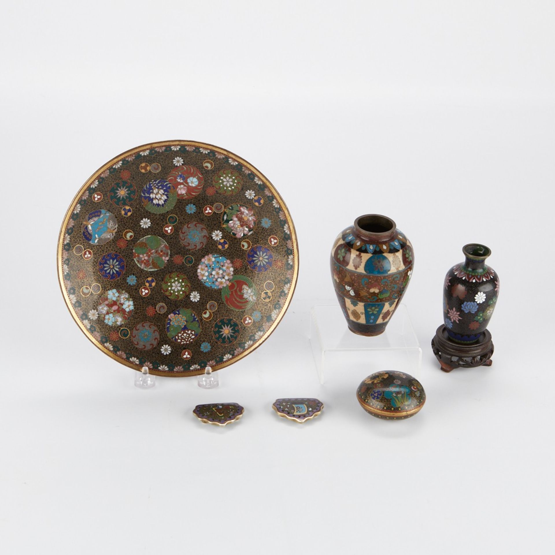 Grp: 5 Japanese Meiji Cloisonne Pieces