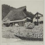 Ryohei Tanaka Etching Farm Scene w/ Boat